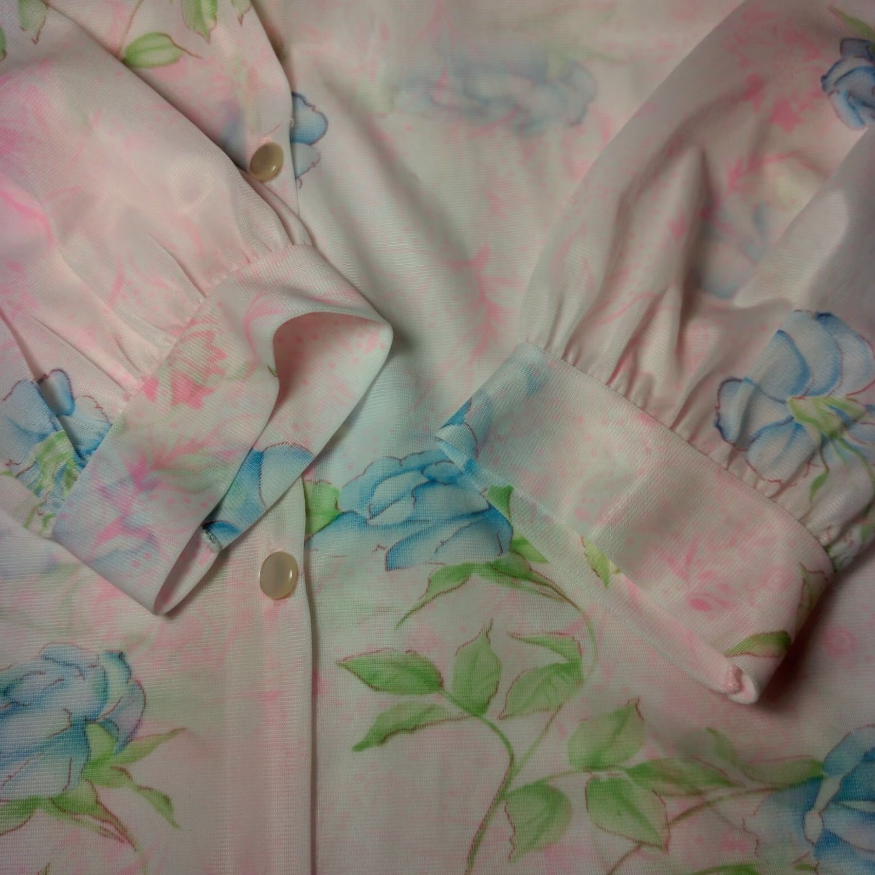 Pinko VINTAGE Pink Floral Nightgown Women's Large Nylon Semi Sheer Button Collar Grannycore 40" Sleepwear Size ONE SIZE - 7 Thumbnail