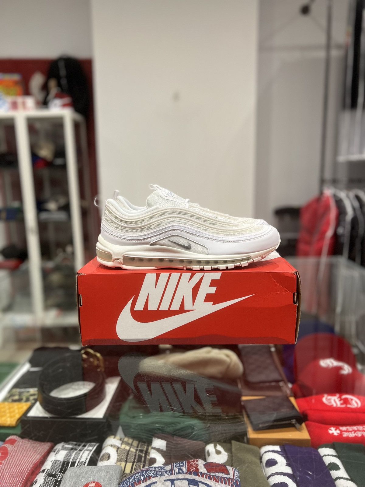 Nike Nike Air Max 97 Triple White Wolf grey Size: 13 Size US 13 / EU 46 - 1 Thumbnail