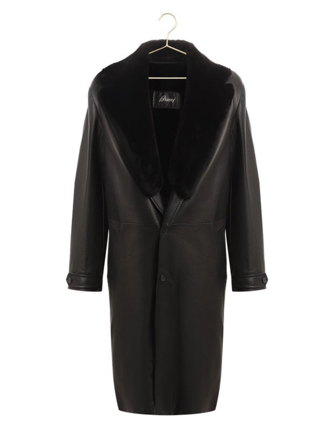 image of Brioni Leather Biker Fur Collar Detail Lining Silk Coat in Black, Men's (Size 2XL)