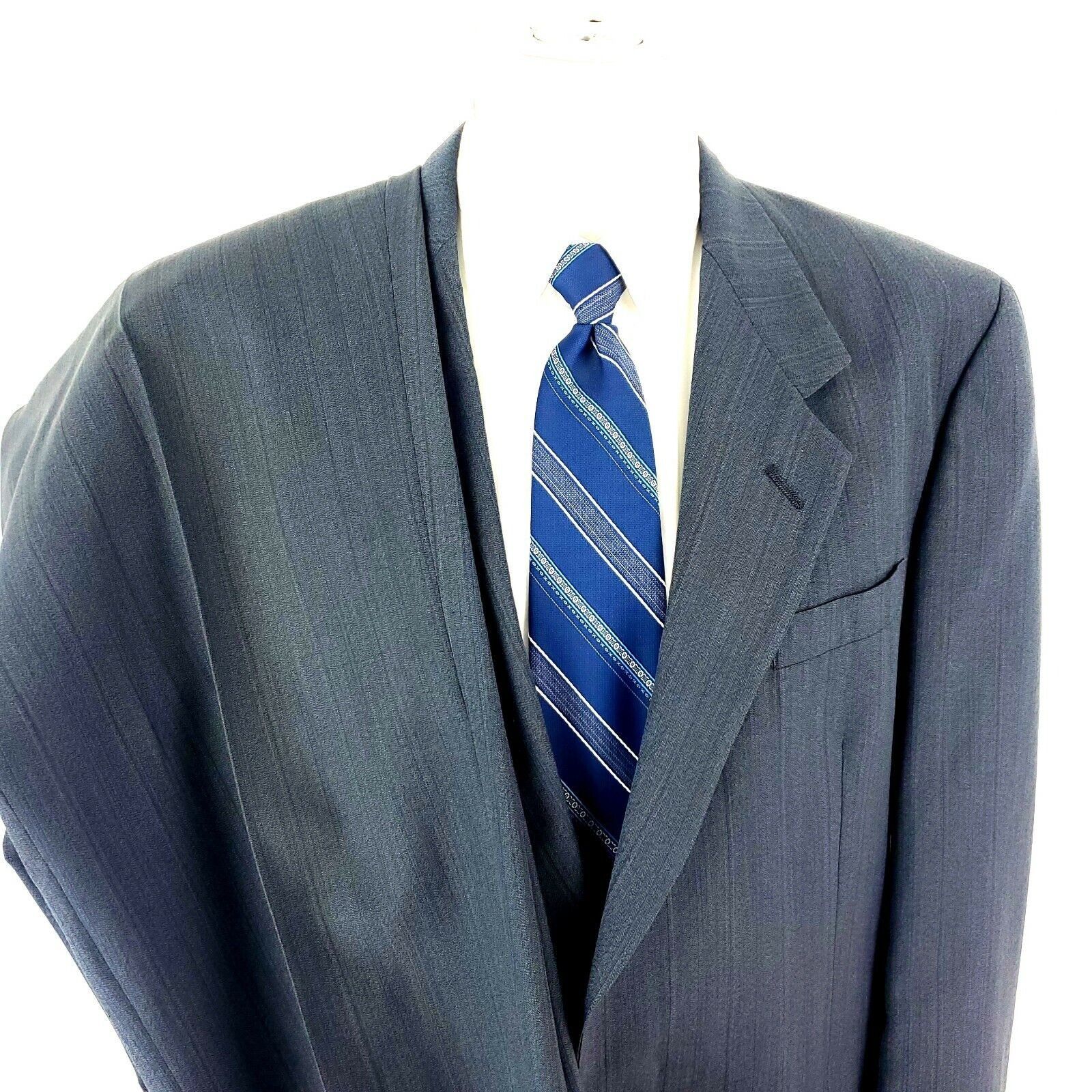 Austin Reed Austin Reed Wool 2 Button 2 Piece Suit 40L Gray Blue Striped Size 40L - 1 Thumbnail