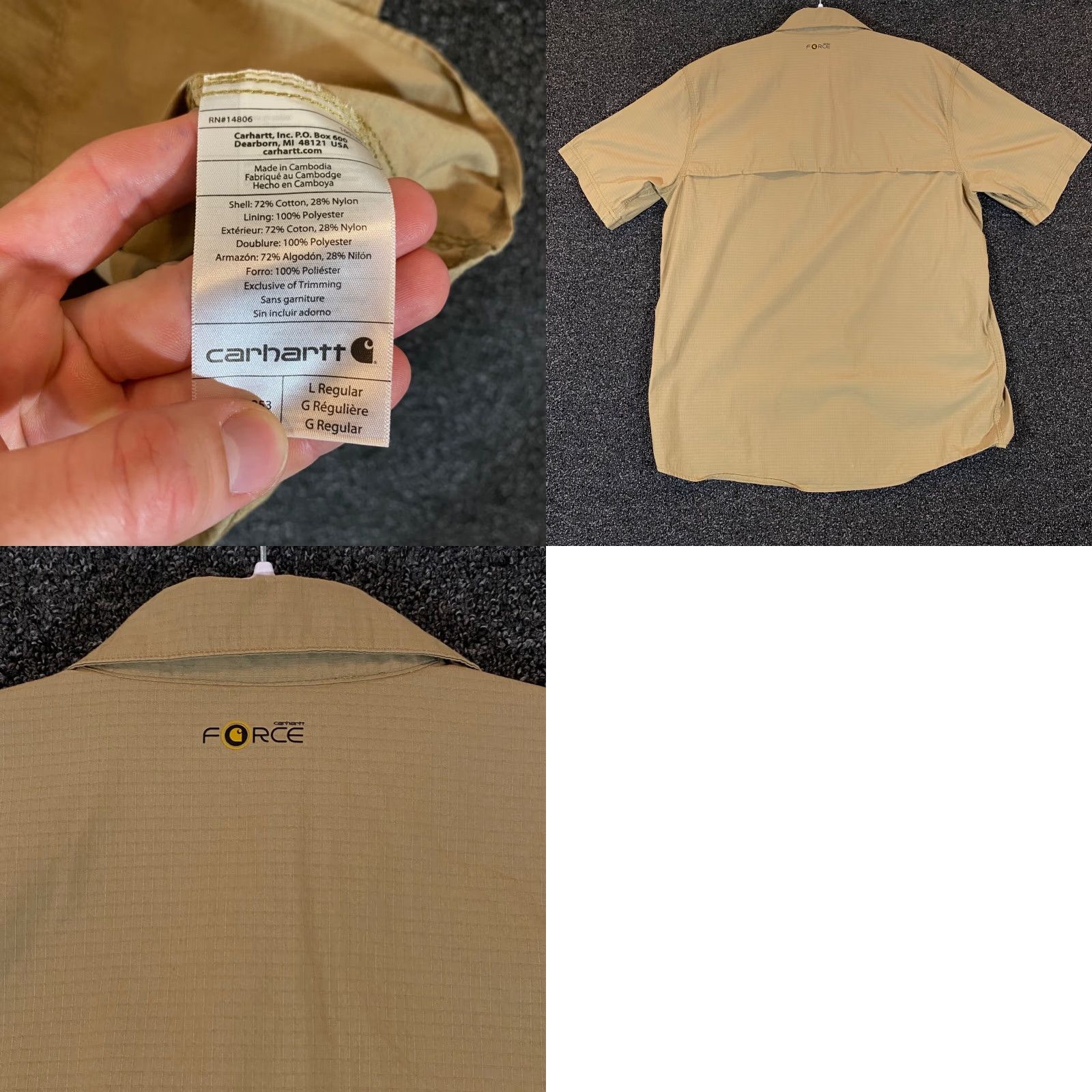 Carhartt VINTAGE Carhartt Shirt Mens Large Relaxed Fit Short Sleeve Button Up Cotton Nylon Brown Outdoors Reflective Chest Size US L / EU 52-54 / 3 - 8 Thumbnail