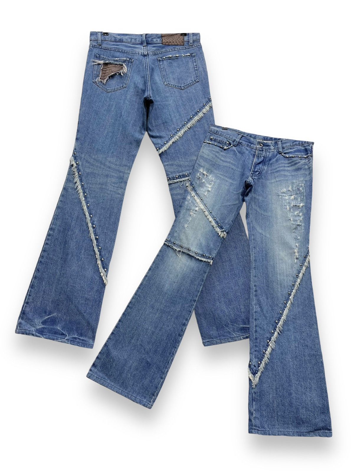 5351 POUR LES HOMMES STEALS💥VINTAGE 5351 HOMMES Distressed Spliced Studded Flare Size 31" - 1 Thumbnail