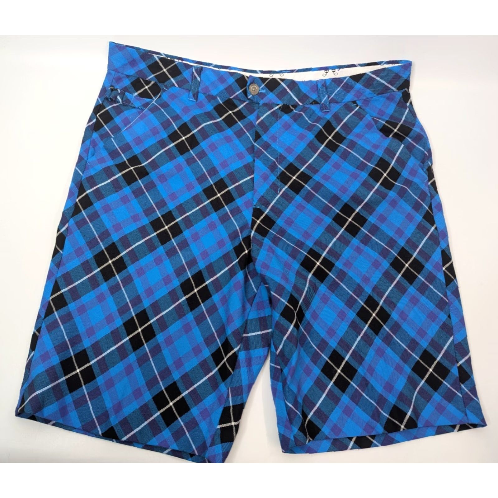 Vintage Royal & Awesome Shorts Bermuda Men 38 Plaid Blue Twill Flat Front Casual Golf Size US 38 / EU 54 - 3 Thumbnail