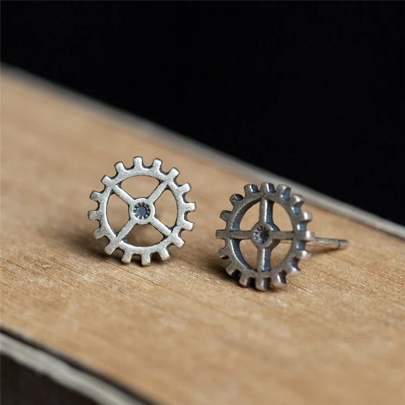 Jewelry Tiny Gear Stud Earrings 925 Sterling Silver Ear Jewelry Gift Size ONE SIZE - 1 Thumbnail
