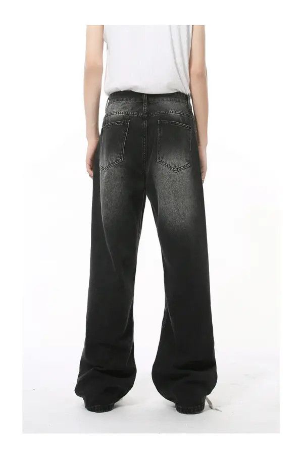 Japanese Brand Kan Vintage Washed Lightning Pattern Wide Leg Loose Jeans Size US 32 / EU 48 - 5 Thumbnail