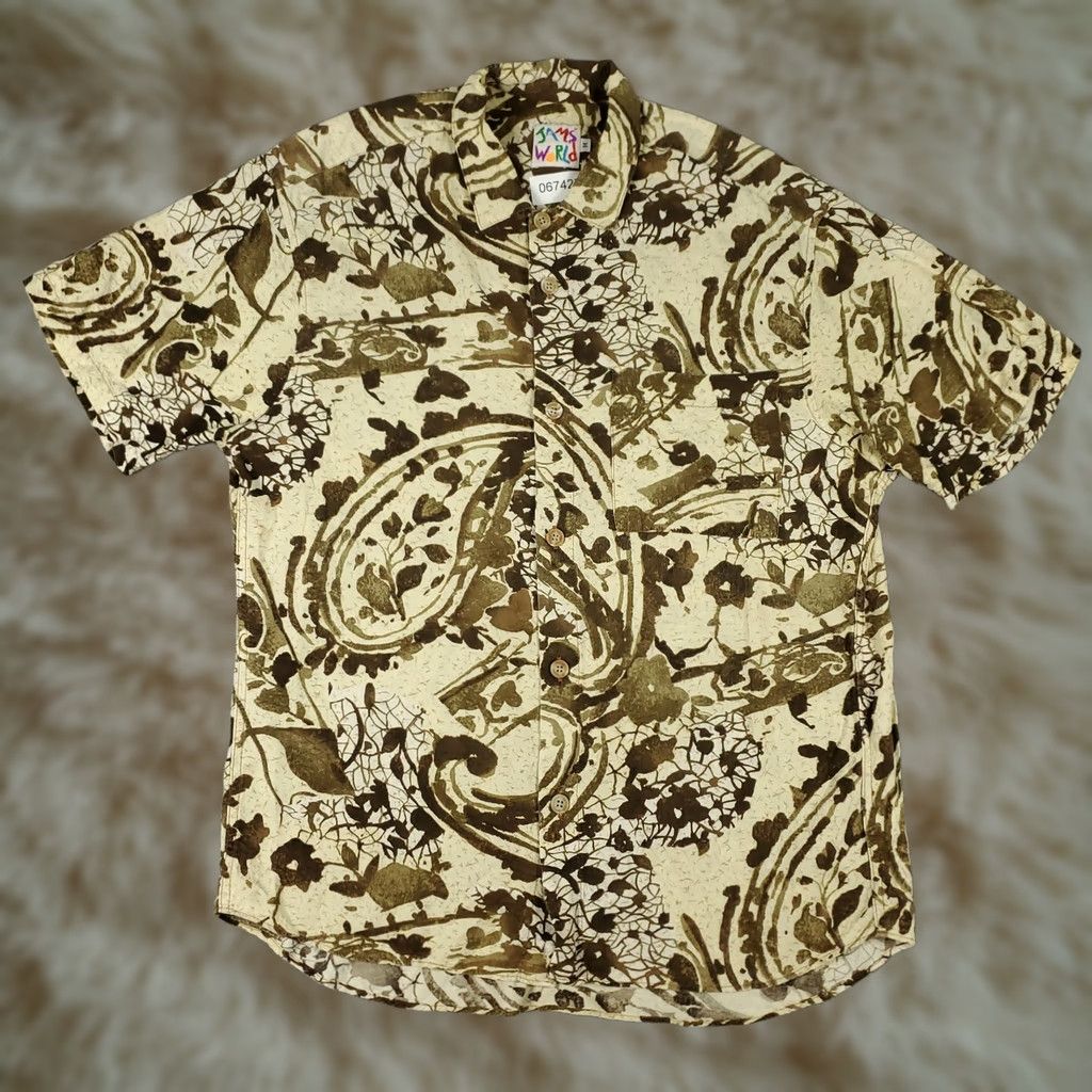 Jams World Jams World Shirt Mens Medium Beige Brown Paisley Rayon Hawaiian Button Up Size US M / EU 48-50 / 2 - 1 Thumbnail