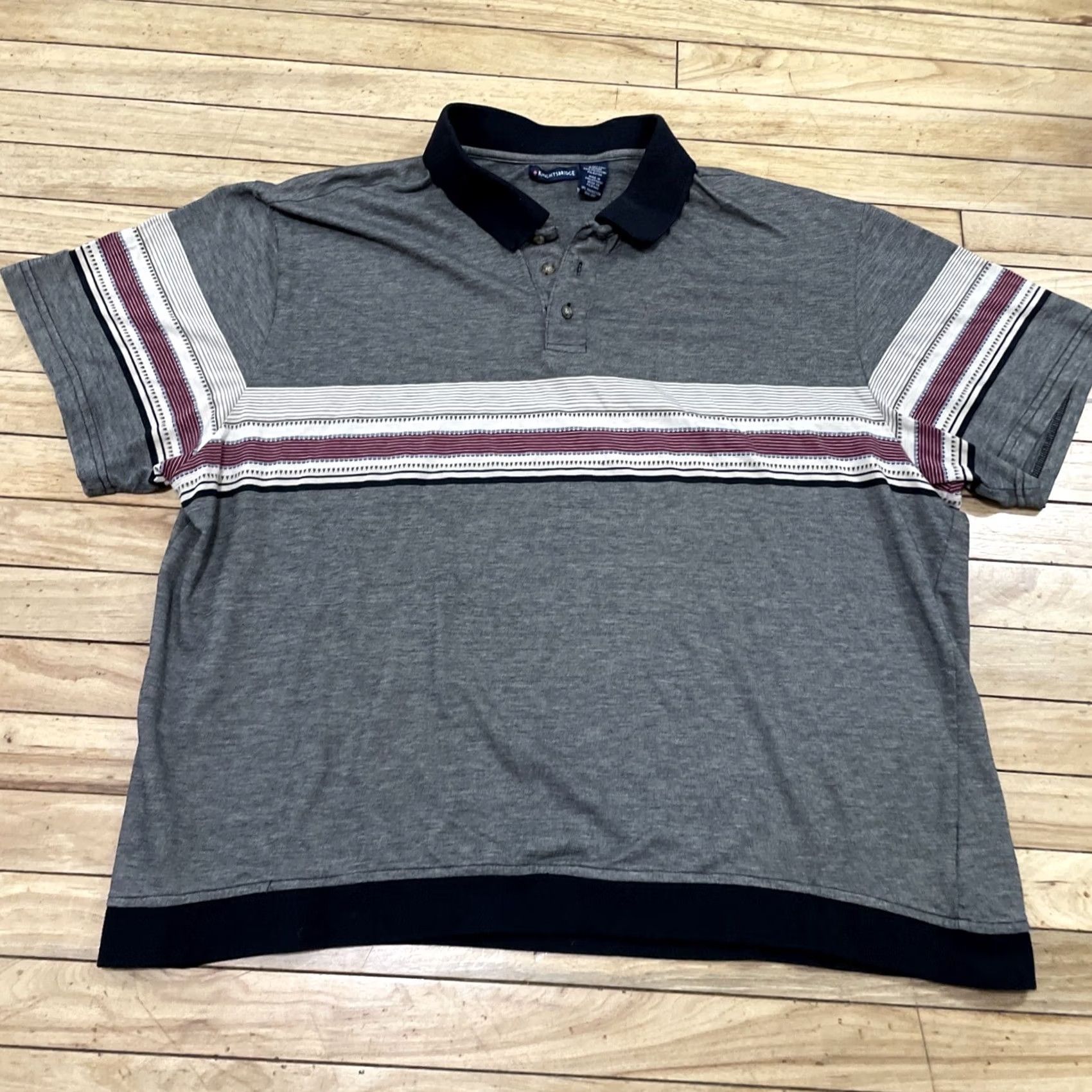 Vintage VINTAGE Knightsbridge Polo Shirt Men 3XL Gray Southwestern Aztec Red Stripe Shirt Polo Short Sleeve Knit Cotton Blend Geometric 90s Mens Size US XXL / EU 58 / 5 - 3 Thumbnail