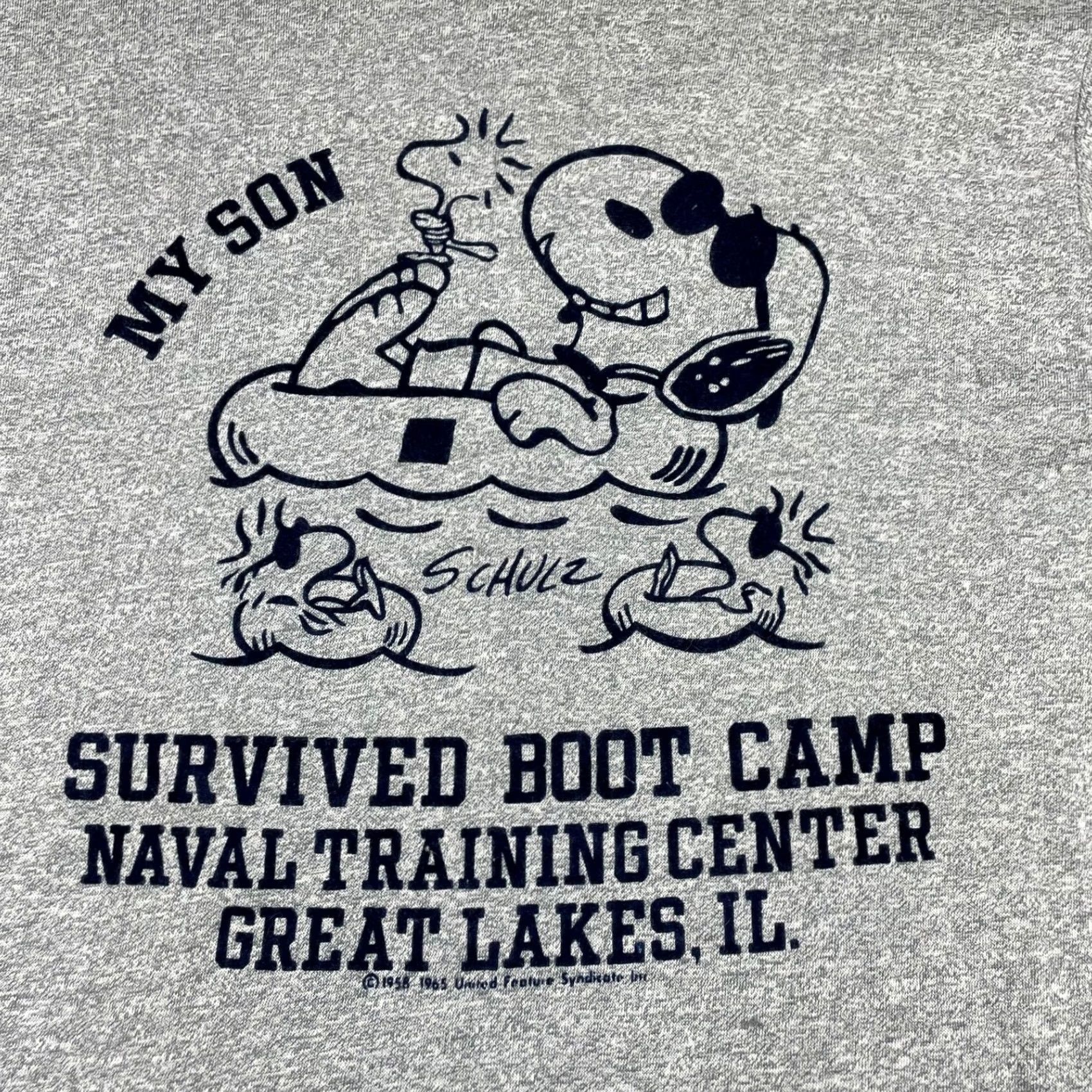 Vintage VINTAGE 80's Snoopy Peanuts Naval Boot Camp T-Shirt Mens Gray Medium USA Artex 100% Cotton Single Stitch Short Sleeve Size US M / EU 48-50 / 2 - 2 Thumbnail