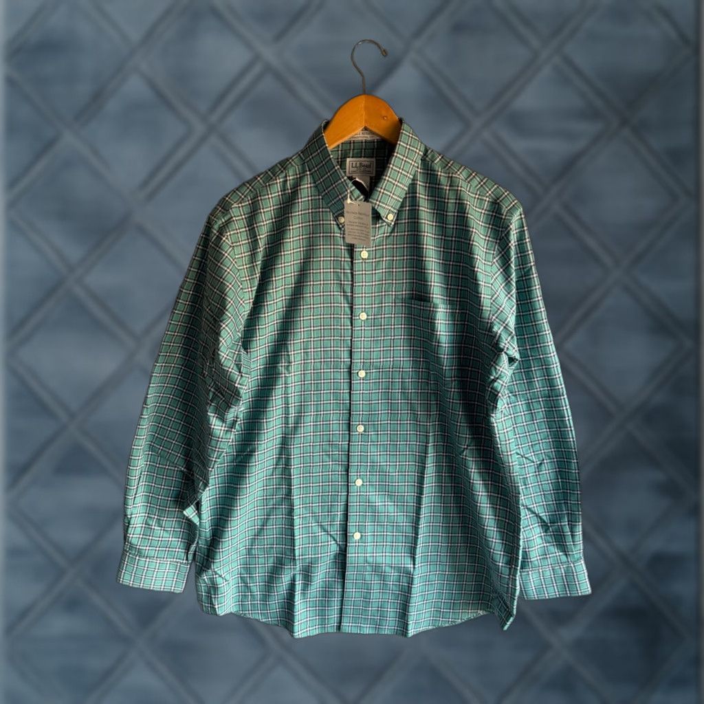 LL Bean Shirt Mens Medium Multicolor Plaid Wrinkle Resistant Traditional Fit Preppy NEW