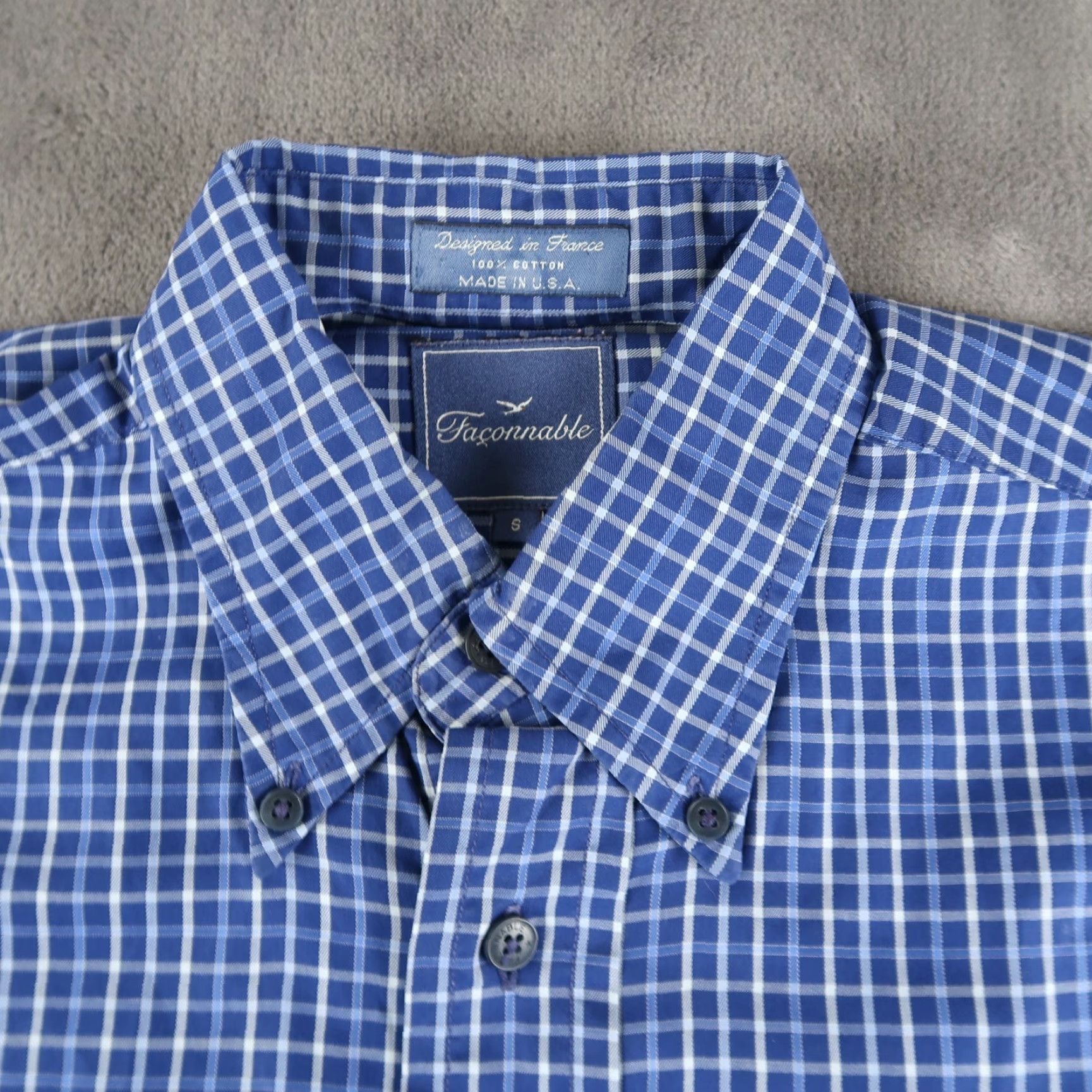 Faconnable Façonnable Men Blue Plaid Check Long Sleeve Cotton Shirt Size S Made In USA Size US S / EU 44-46 / 1 - 4 Thumbnail