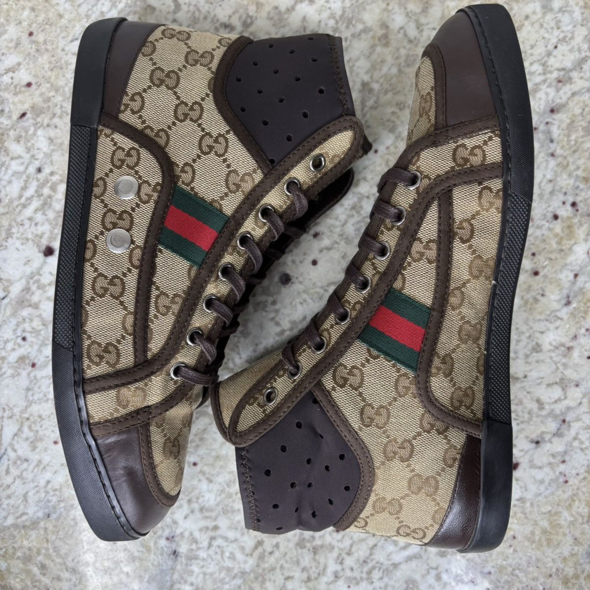 Gucci Size 7-Gucci California Striped High 'Beige Ebony' clean W/B Size US 7 / EU 40 - 14 Thumbnail