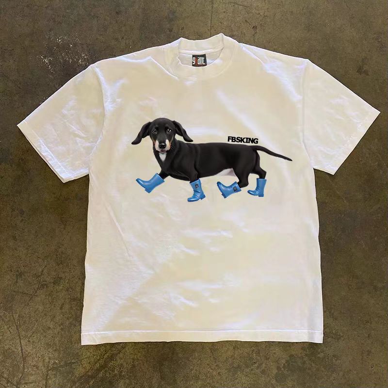トップス vintage dog print tee Women's Green Retro Dog Print Tee – Vintage Style Knit Top