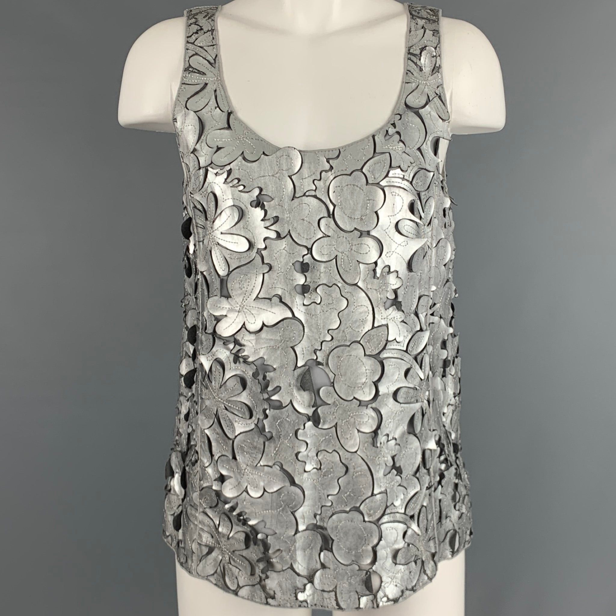 image of Marc Jacobs Silver Grey Leather Cut Out Sleeveless Dress Top, Women's (Size XS)