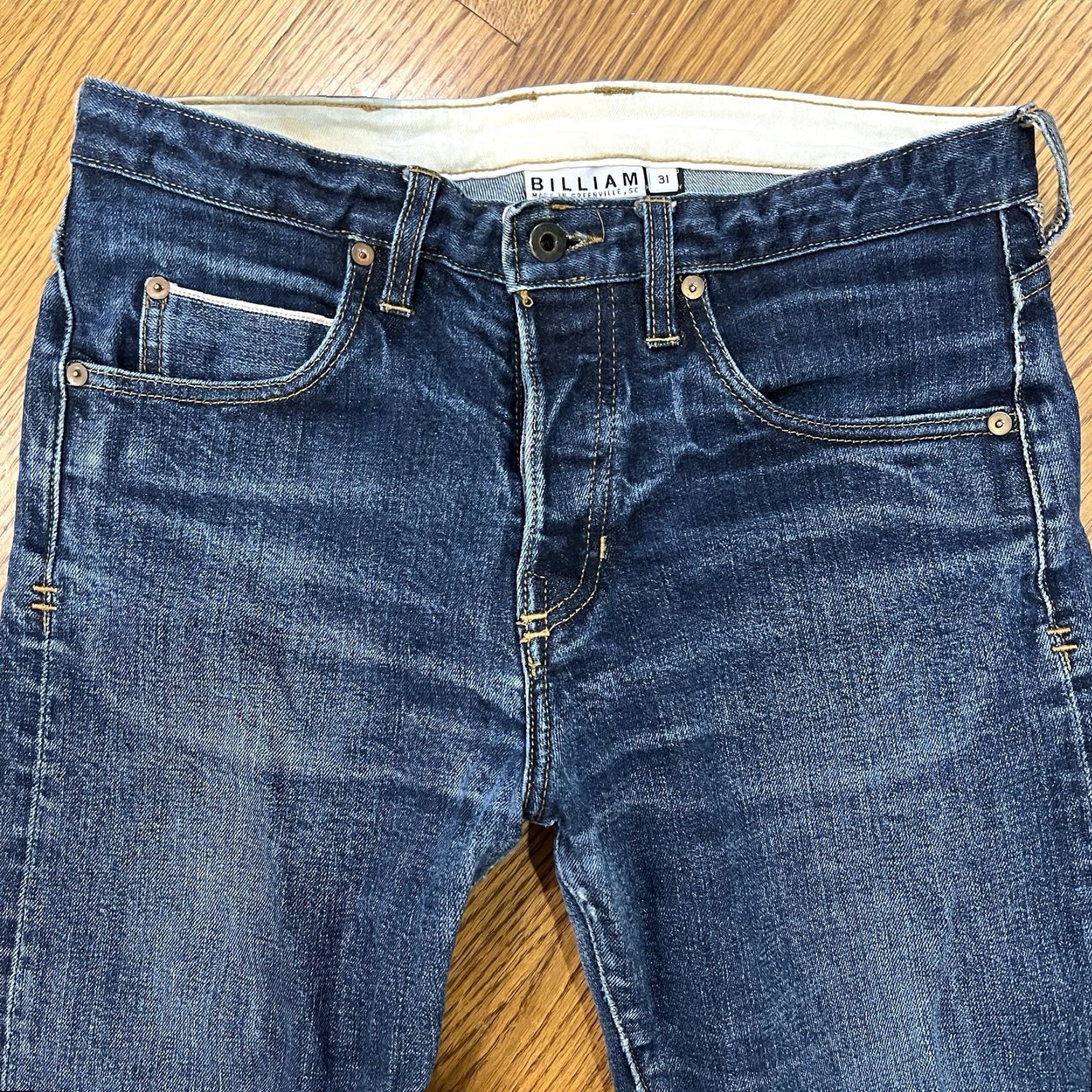Denime BILLIAM Jeans Men’s 31x30 Straight Leg Blue Denim USA Made Luxury Quality Size US 31 - 2 Thumbnail