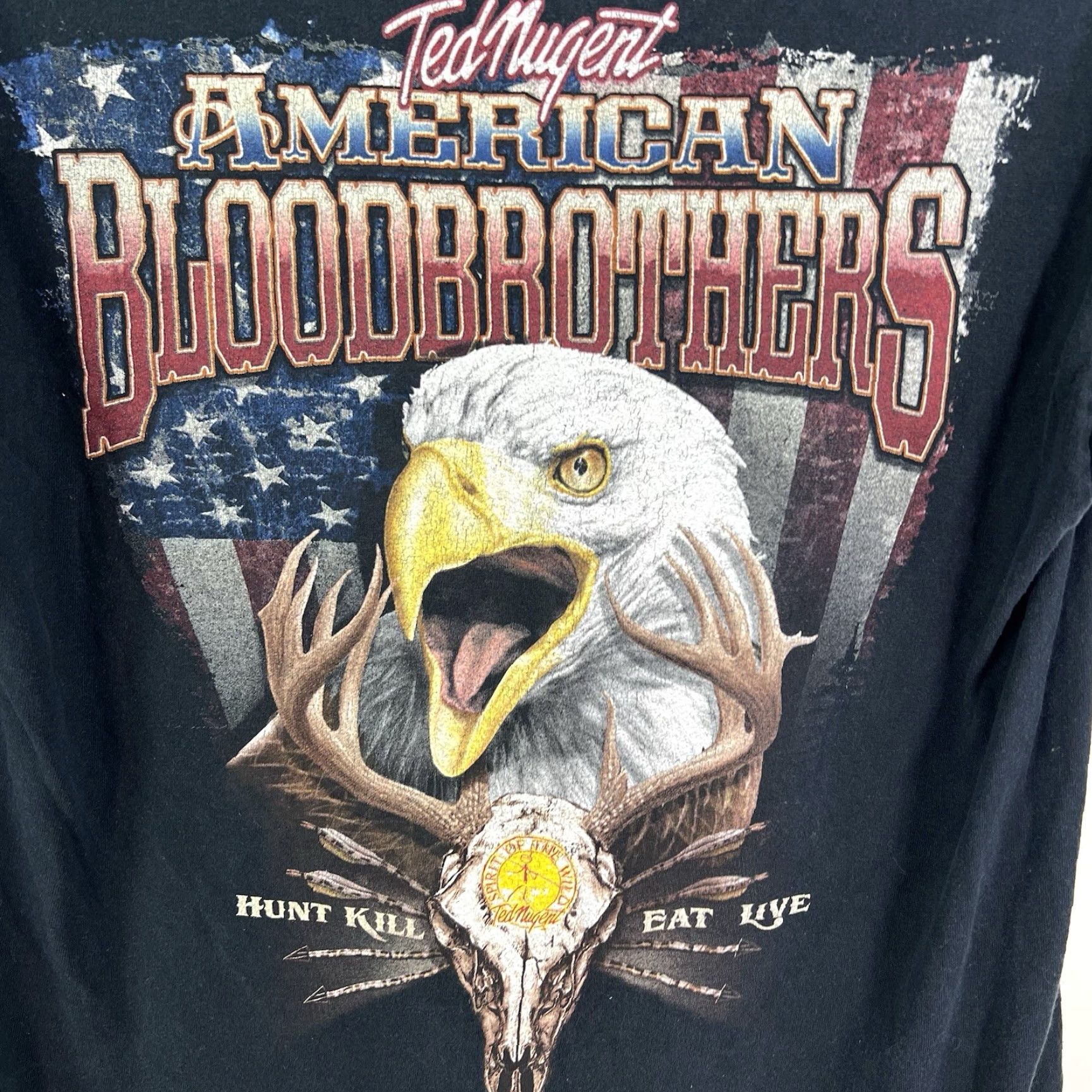 Gildan GILDAN Ted Nugent American Blood Brothers T-Shirt 2XL Black Graphic Print Double-Sided Mens Size US XXL / EU 58 / 5 - 6 Thumbnail