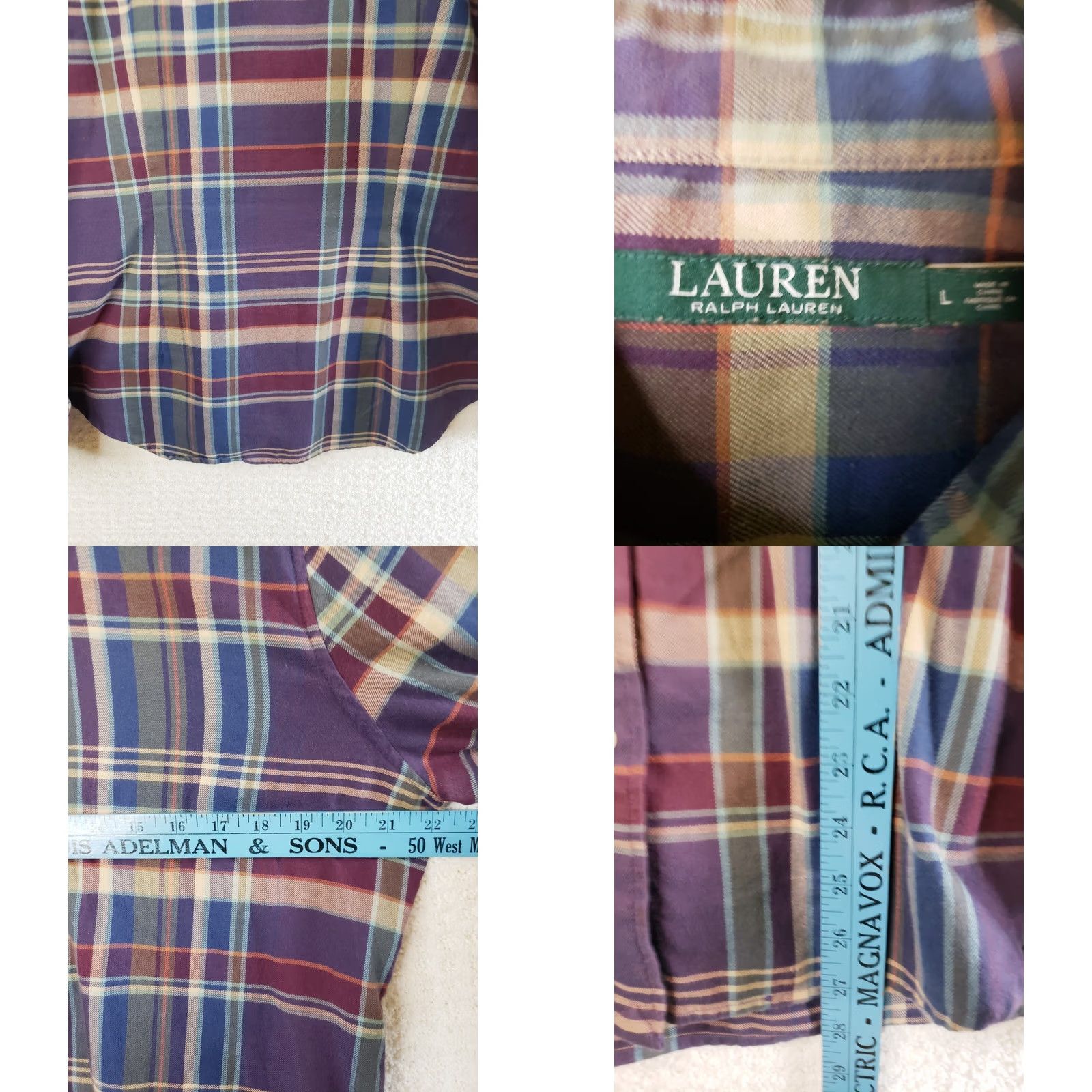 Ralph Lauren Lauren Ralph Lauren Shirt Women's L Button Up Plaid Purple Green Multicolored Casual LRL Shirt Size L / US 10 / IT 46 - 8 Thumbnail