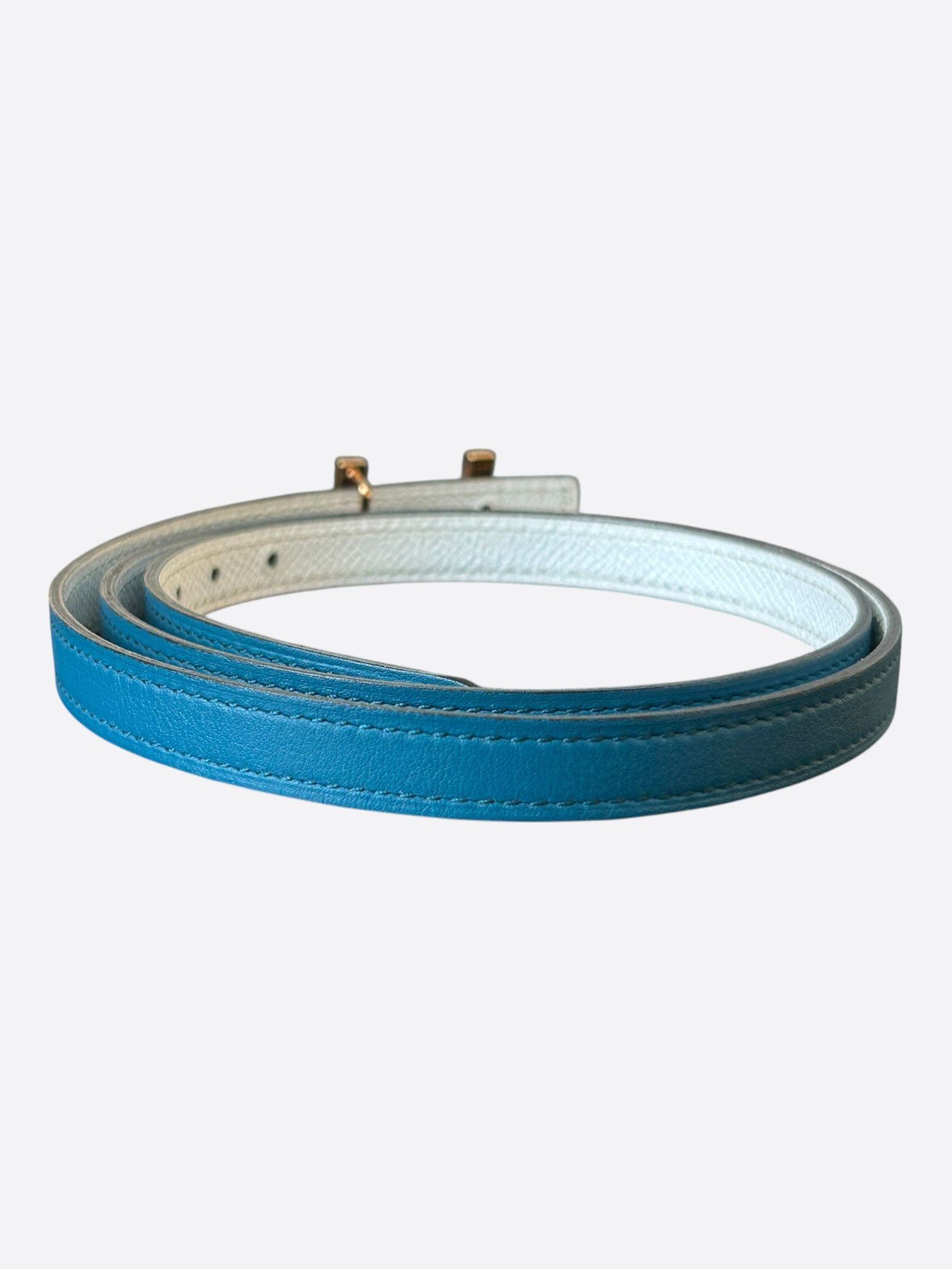 Hermes Hermes Blue & White Rose Gold Mini Constance Belt Size 30 - 2 Thumbnail