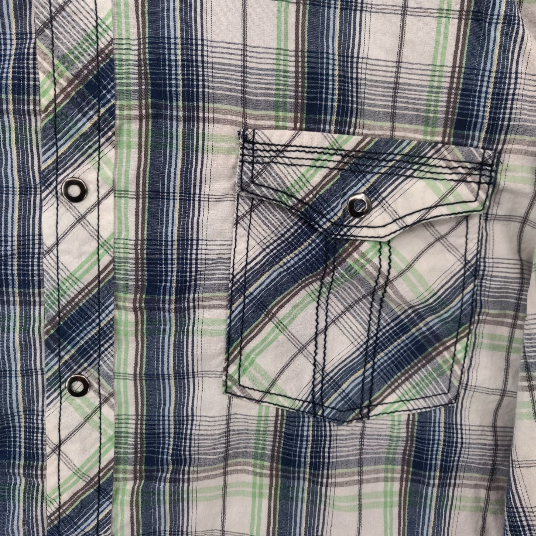 Vintage SKULLY Shirt Mens XL Blue Green Plaid Flannel Button-Up Snap Roll Up Sleeves Long Sleeve Casual Classic Outdoor Western Size US XL / EU 56 / 4 - 7 Thumbnail