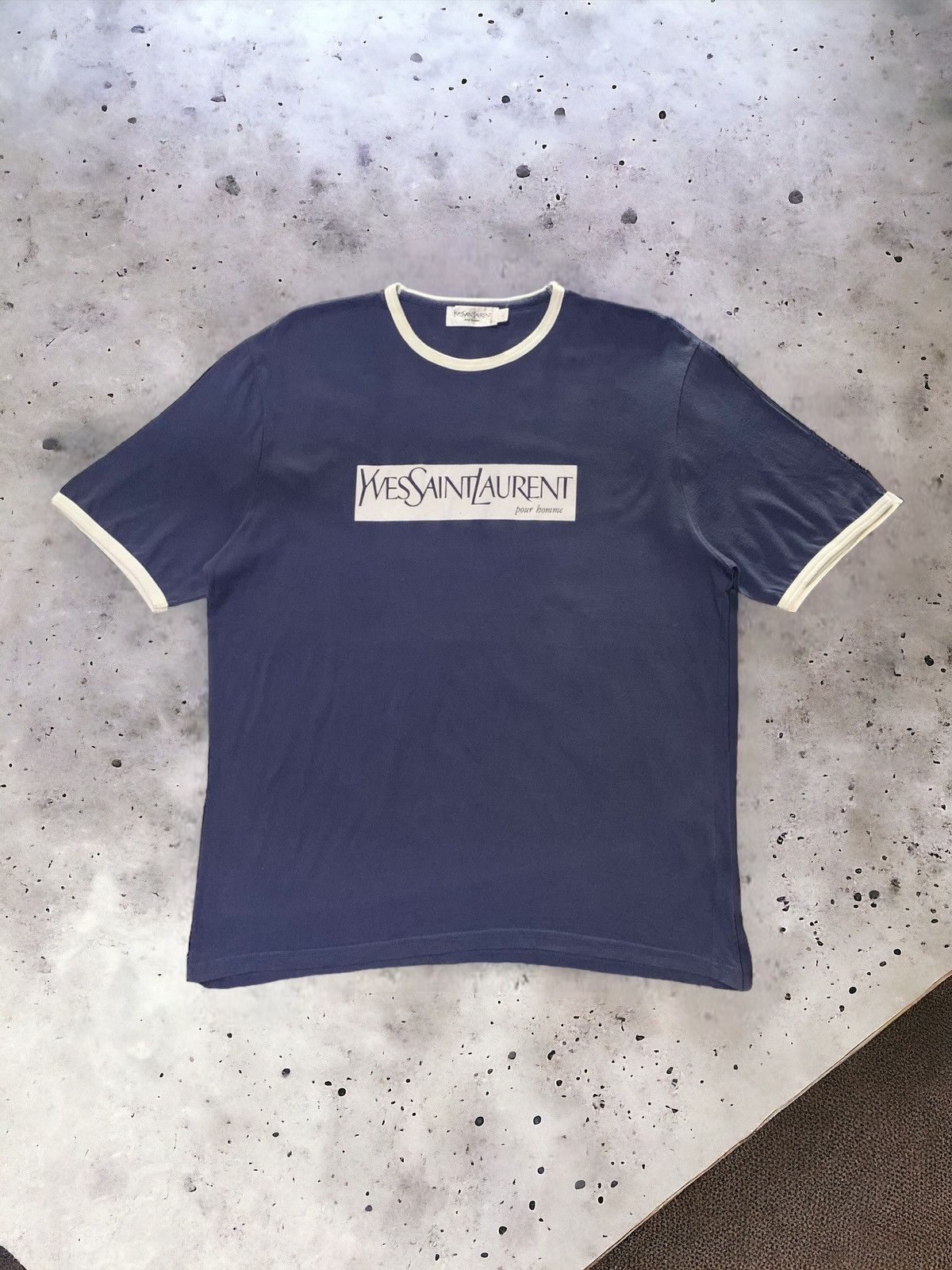 Yves Saint Laurent YSL Yves Saint Lauren Pour Homme Script logo Ringer Tshirt Size US L / EU 52-54 / 3 - 1 Thumbnail