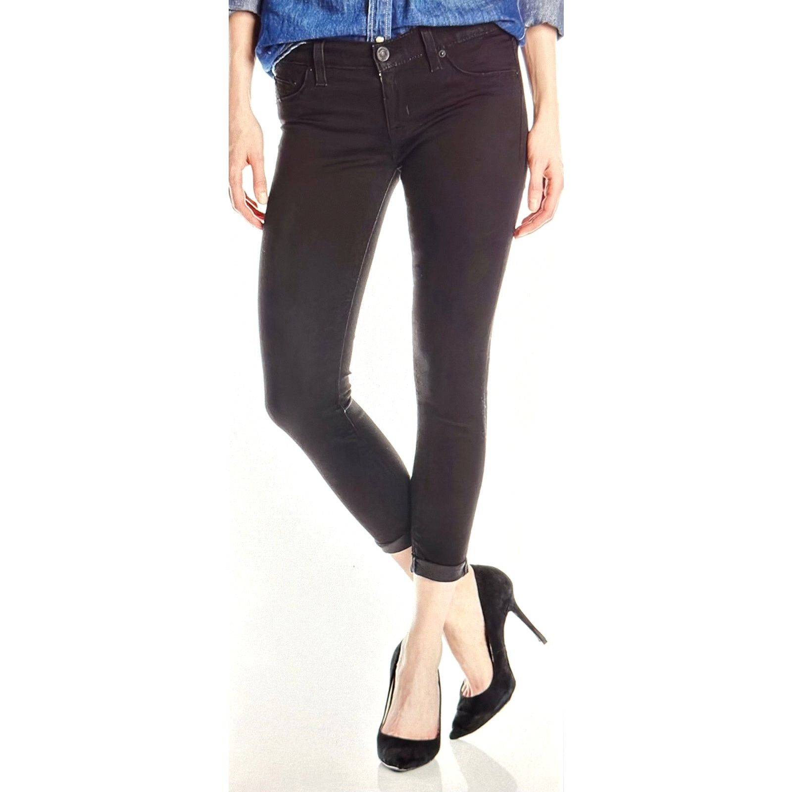 Hudson Hudson Harkin Super Skinny Crop Jean Cuff Black Knight 29 Size 29" - 2 Thumbnail
