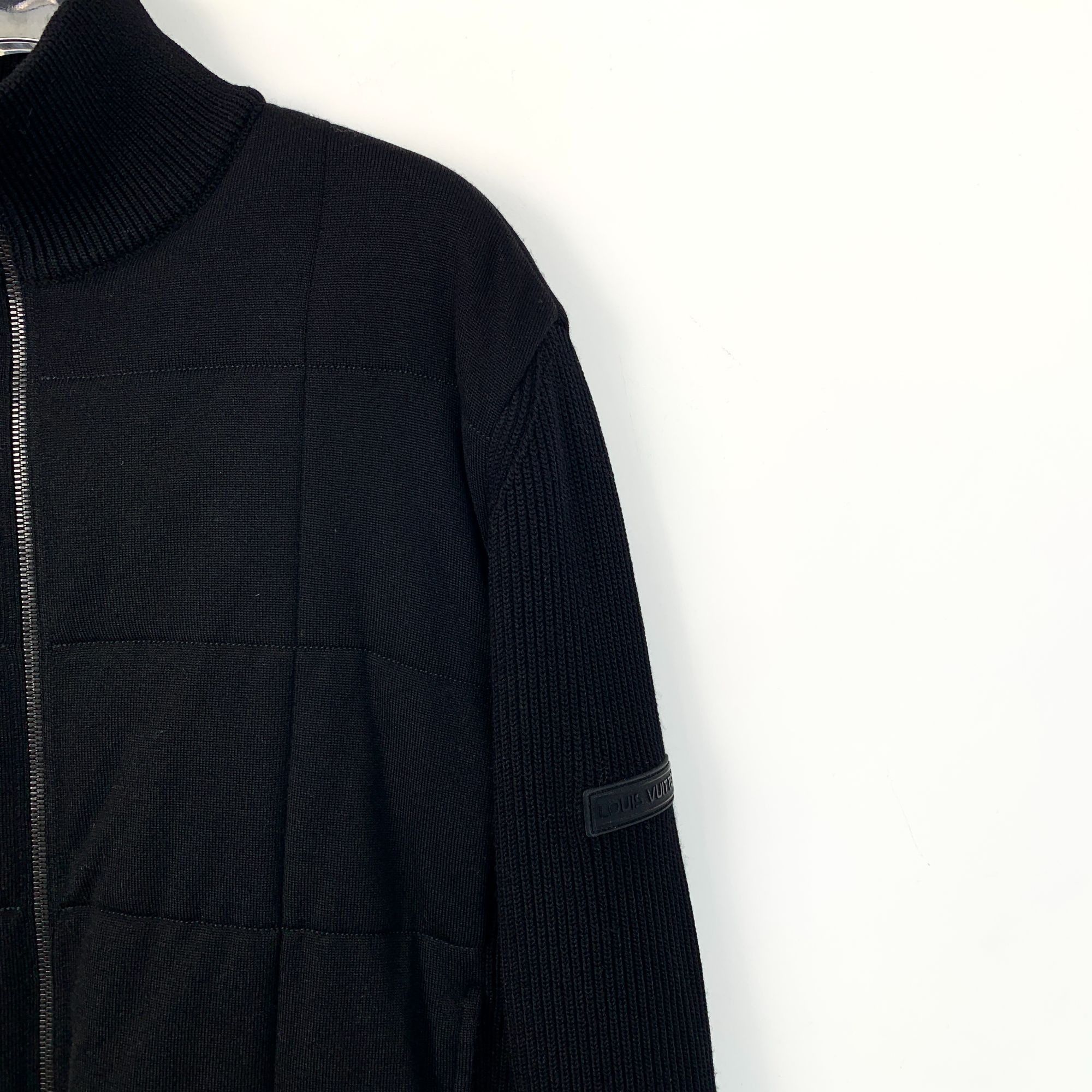 Louis Vuitton Louis Vuitton Black Wool & Silk Checkered Knit Zip-Up Jacket Size US M / EU 48-50 / 2 - 7 Thumbnail