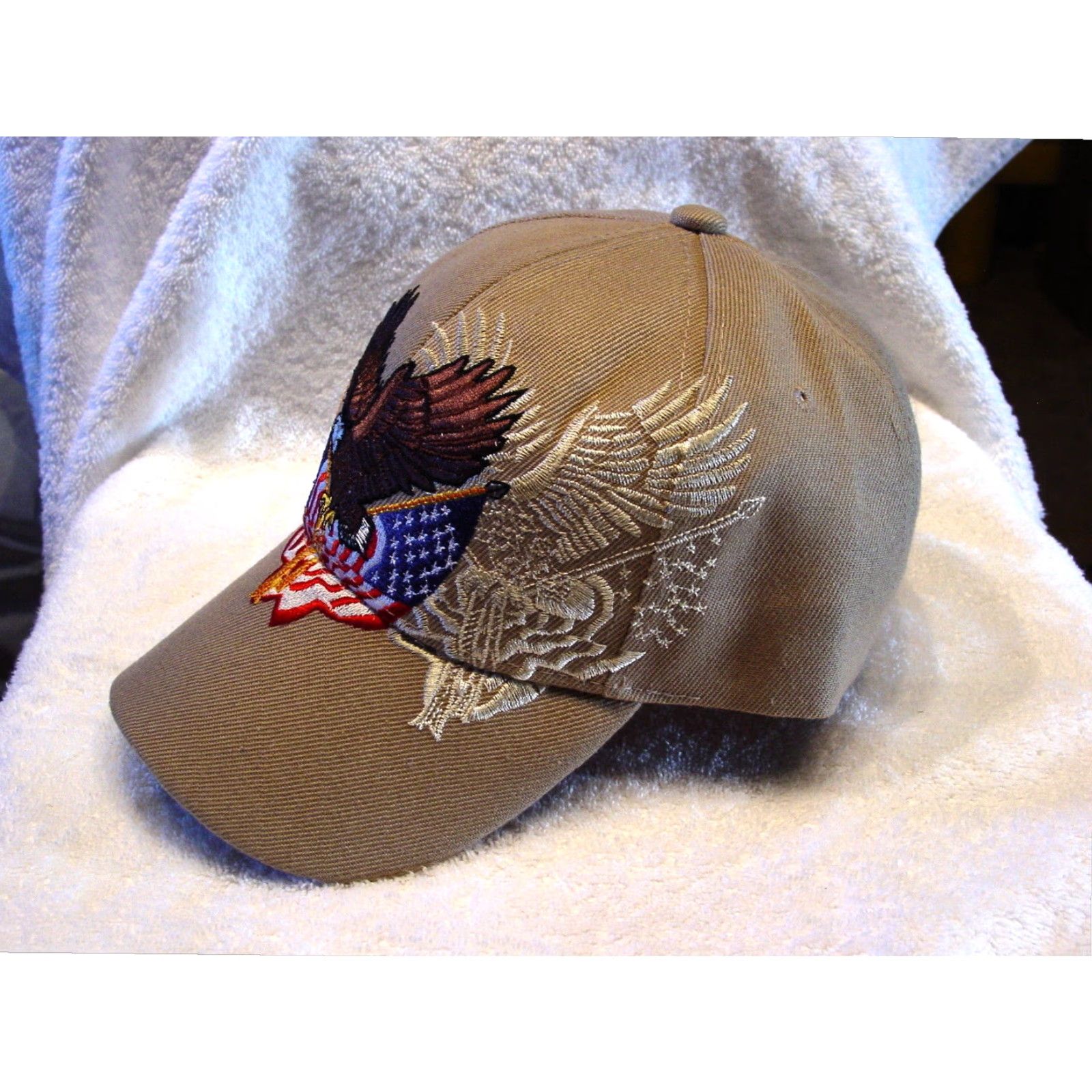 Vintage USA American Flag Eagle Baseball Cap Adjustable Beige Unisex Size ONE SIZE - 2 Thumbnail