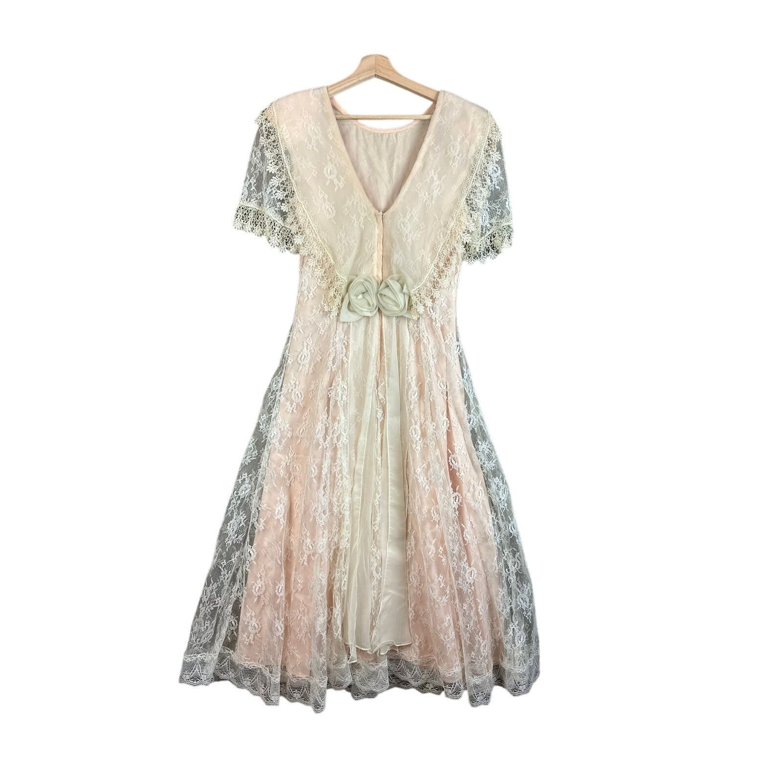 Other Vintage 80s Pink Lace Dress Victorian Frilly Cottage Prom Size ONE SIZE - 3 Thumbnail