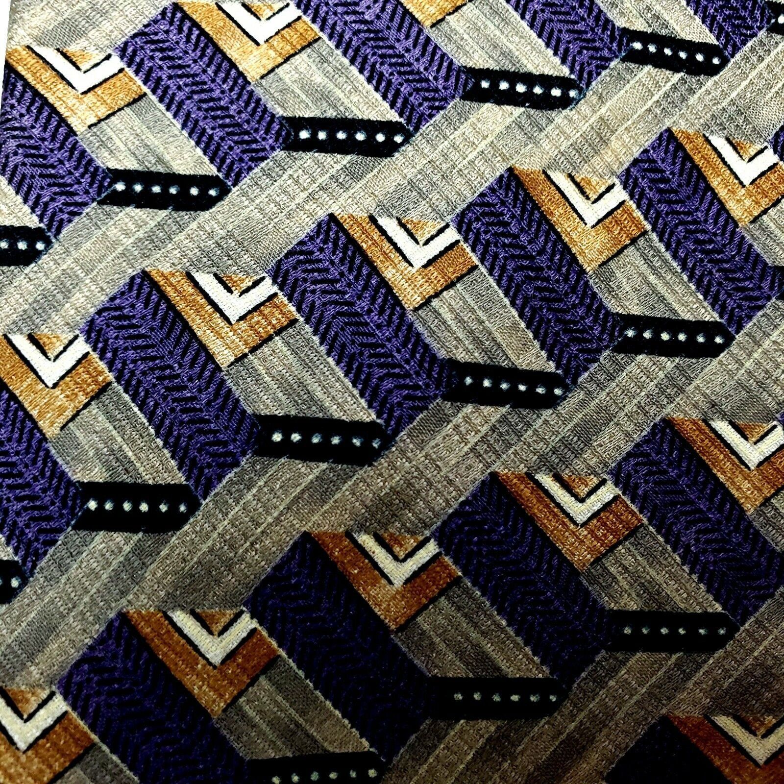 Henry Grethel Henry Grethel Silk Tie Purple Green Print Short Wide Size ONE SIZE - 2 Thumbnail