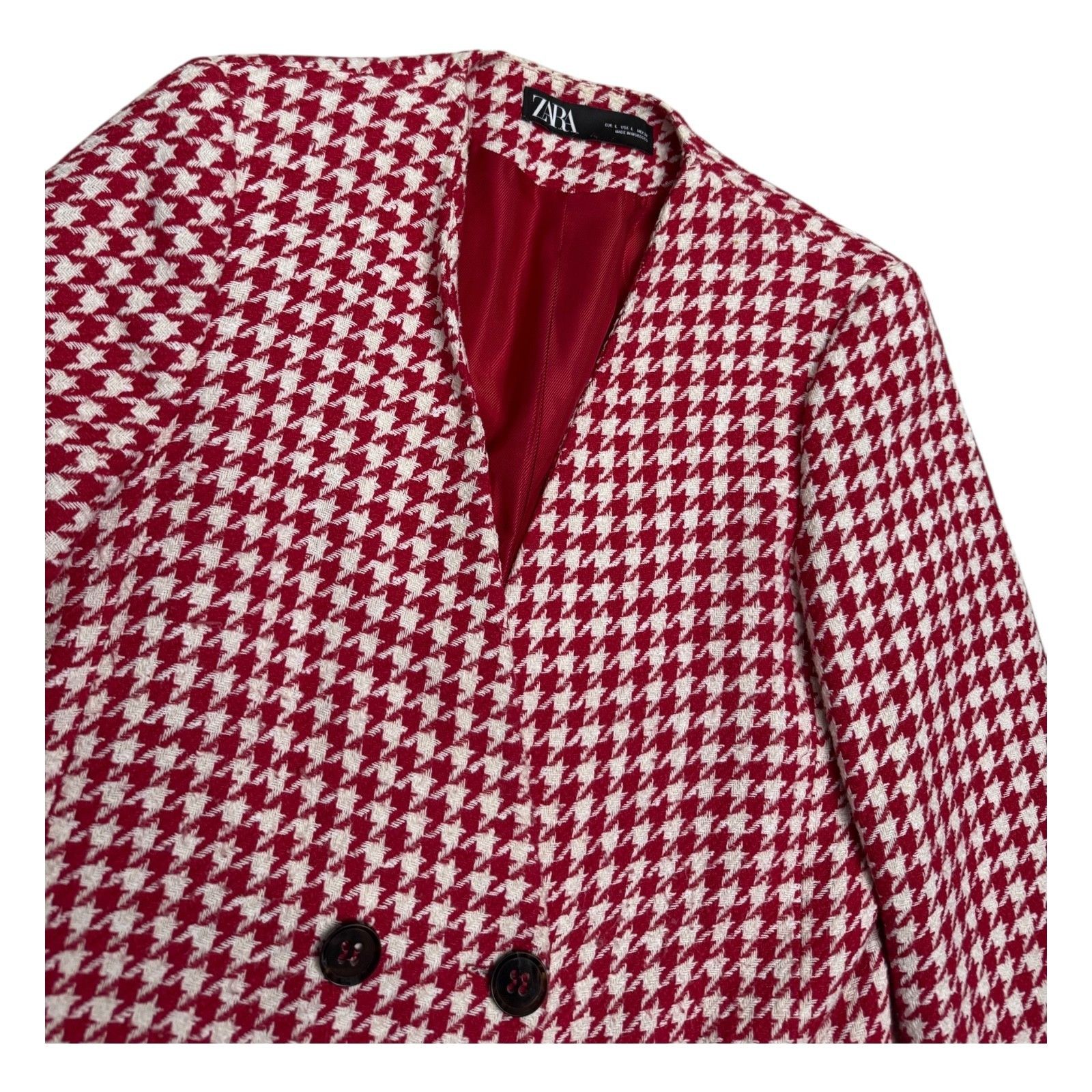 Zara ZARA Houndstooth Blazer Red Designer Business Jacket Large Size L / US 10 / IT 46 - 4 Thumbnail
