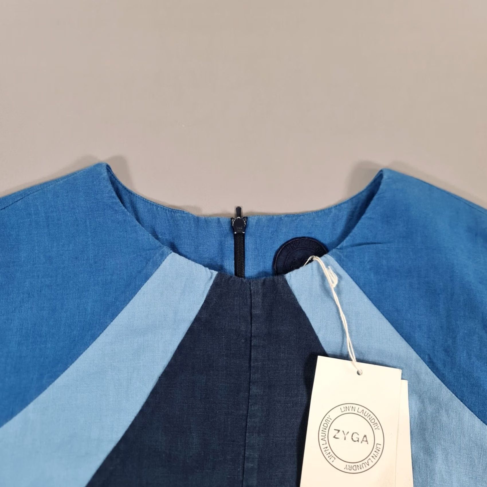 Vintage Holiday Dress Blue Knee Length 100% Linen Sleeveless V-Neck Casual Women L Summer Beach Shift Mens Girls Size L / US 10 / IT 46 - 2 Thumbnail