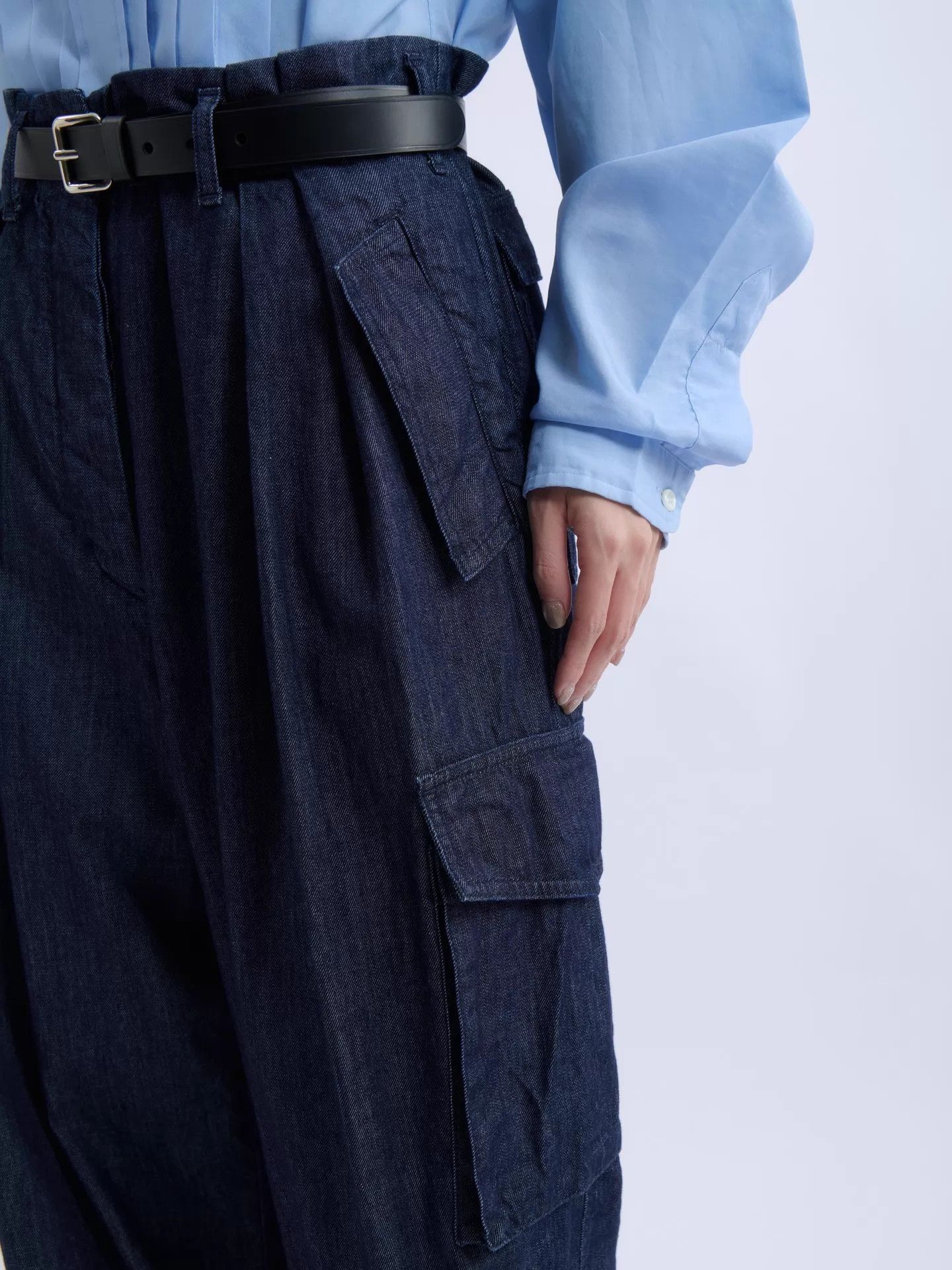 Dries Van Noten Dries Van Noten High-Waisted Wide-Leg Denim Work Pants Size 25" / US 0 / IT 36 - 6 Thumbnail