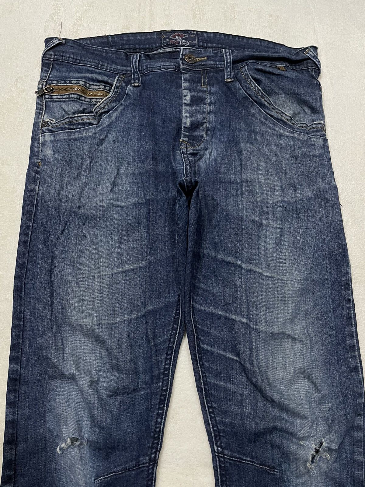 Japanese Brand Vintage KRS Denim Skinny Faded Distress Dark Blue Jeans Size US 33 - 2 Thumbnail