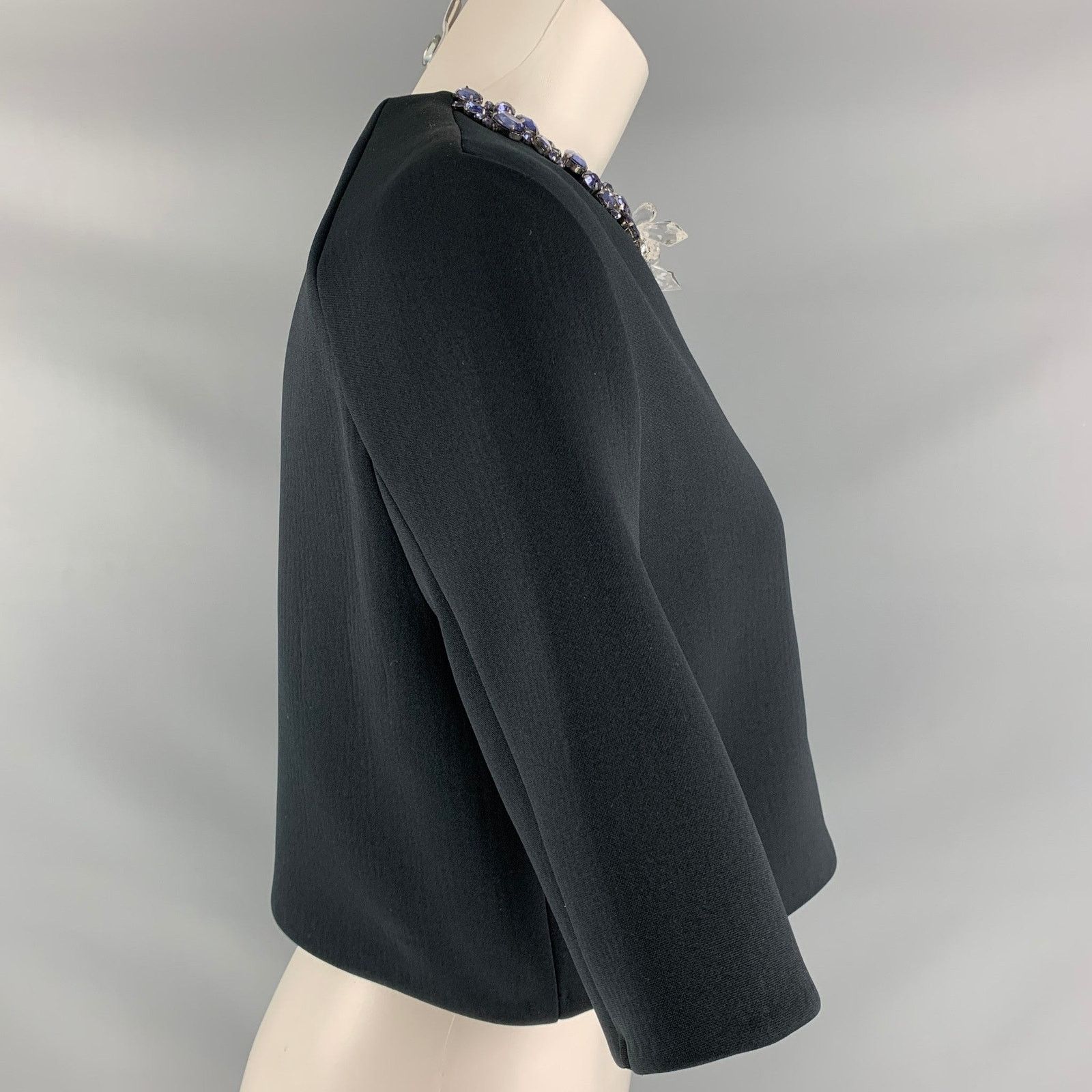 3.1 Phillip Lim 0 Black Polyester Rhinestones Short Sleeve Dress Top Size XS / US 0-2 / IT 36-38 - 3 Thumbnail