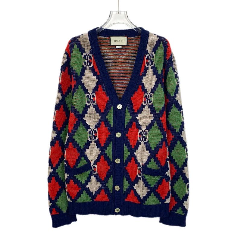 Gucci Gucci Color-blocked diamond plaid V-neck wool long-sleeved Size US S / EU 44-46 / 1 - 1 Thumbnail