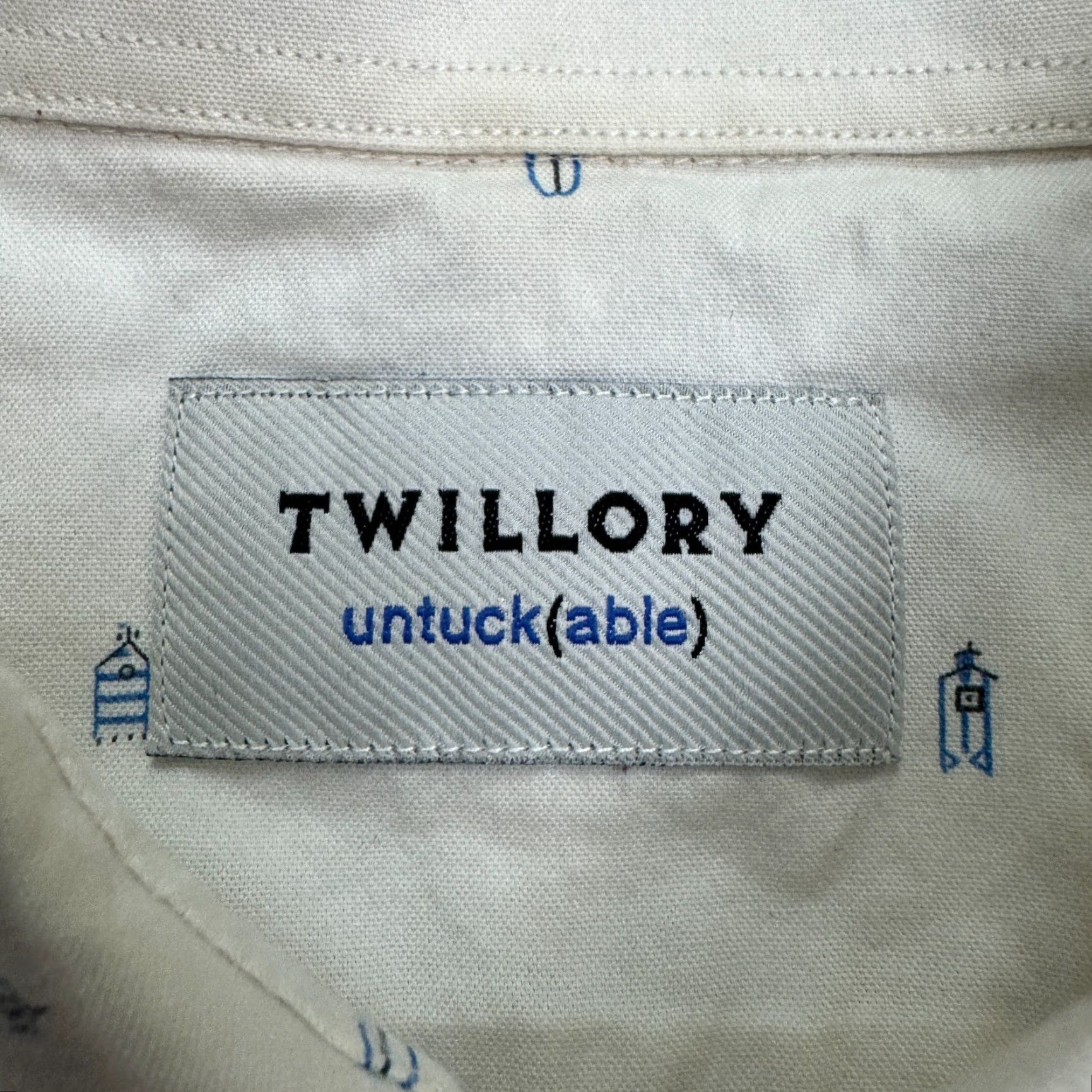 Vintage Twillory Untuckable Surfboard Print Button Down Shirt Mens Large White Cotton Size US L / EU 52-54 / 3 - 6 Thumbnail