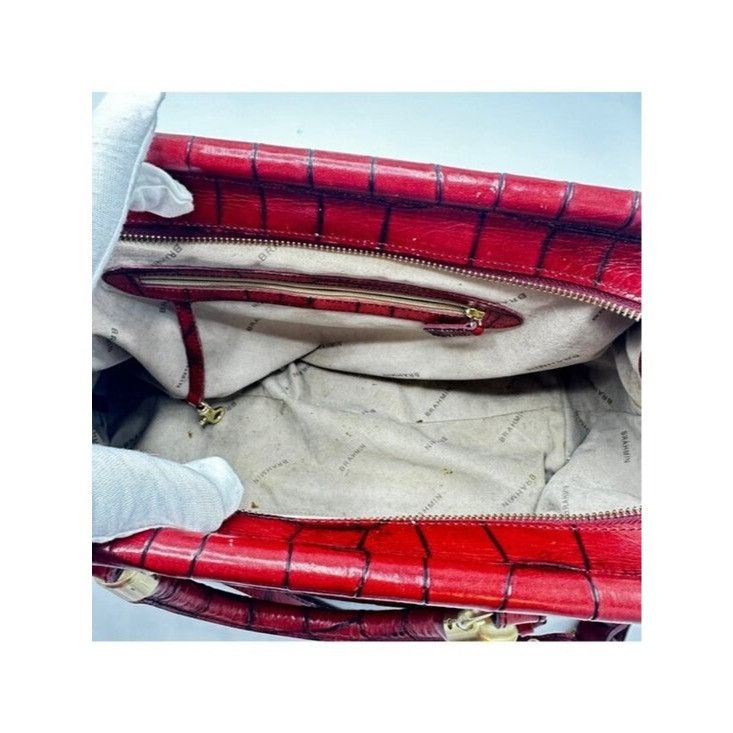 BRAHMIN Brahmin Elegant Crocodile-Embossed Red Leather Satchel Handb Size ONE SIZE - 11 Thumbnail