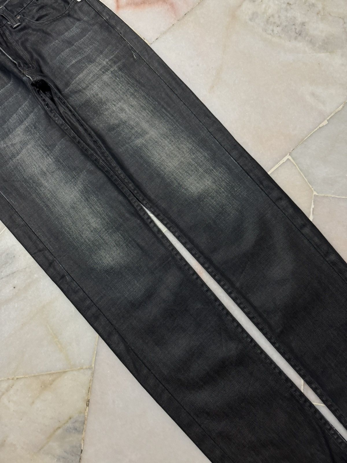 Japanese Brand VINTAGE BACK NUMBER WAXED BLACK JEANS MUDWASHED Size US 27 - 5 Thumbnail