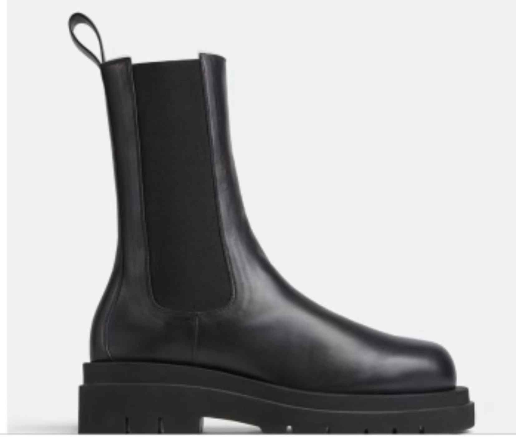 Black Leather Tall Tire Shearling Boots