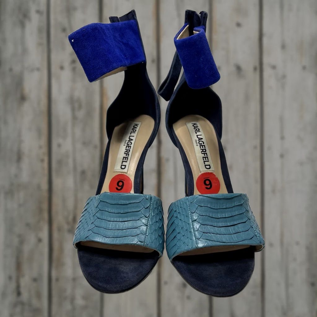 Karl Lagerfeld Karl Lagerfeld Women's Heel Paris Ankle Strap Leather Stiletto Open Toe Strappy Blue Size 6 MENS? Size US 6 / IT 36 - 1 Thumbnail