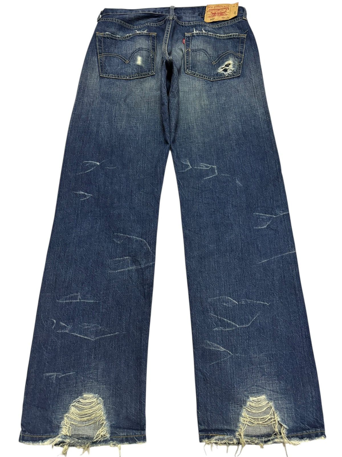 Levi's Vtg 90s Levis 501 Distressed Jeans Size US 34 / EU 50 - 2 Thumbnail