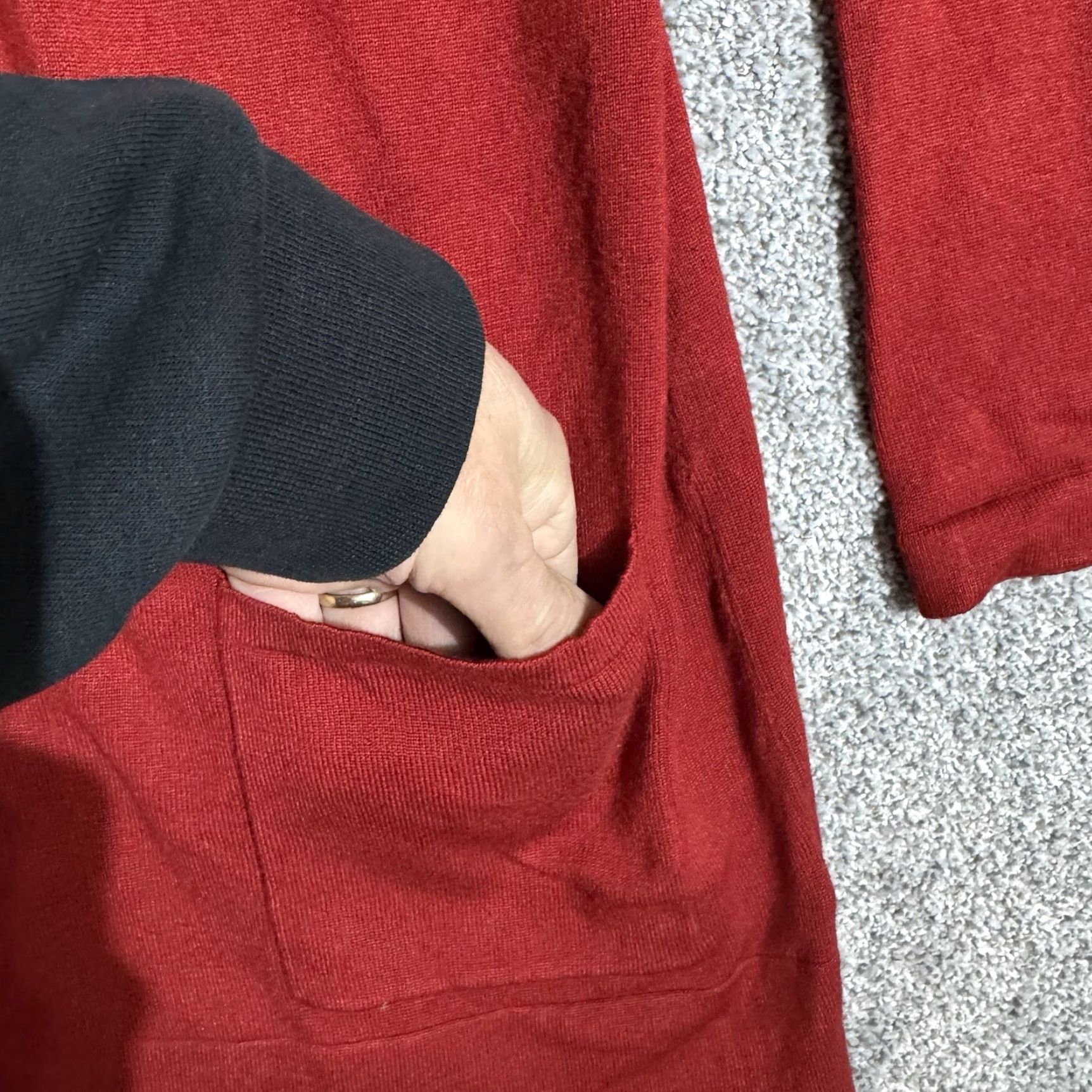 Vintage Susan Graver Cardigan Sweater Womens Medium Office Open Front Lagenlook Coastal Red Lightweight Knit Pocket Pockets Size M / US 6-8 / IT 42-44 - 4 Thumbnail