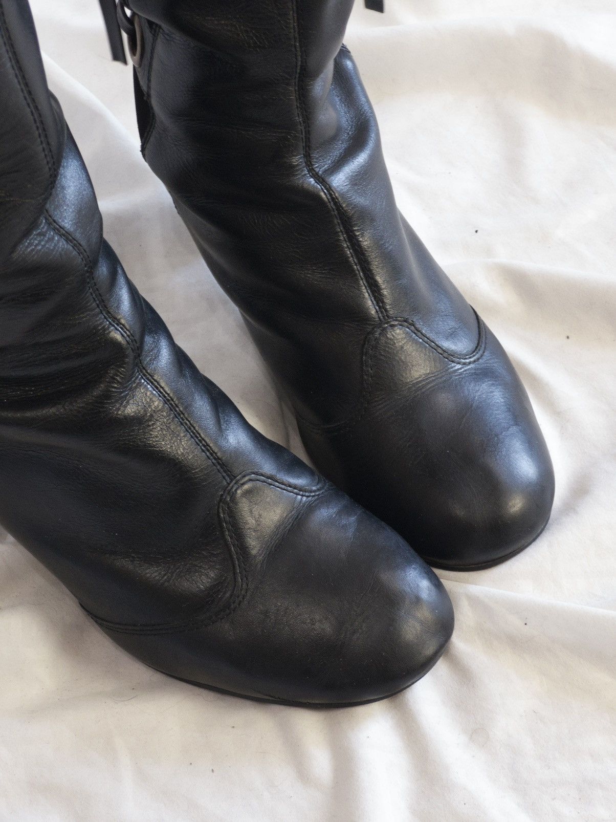 Vintage Black lace-up knee high boots with elastic back panel Size US 9 / IT 39 - 7 Thumbnail
