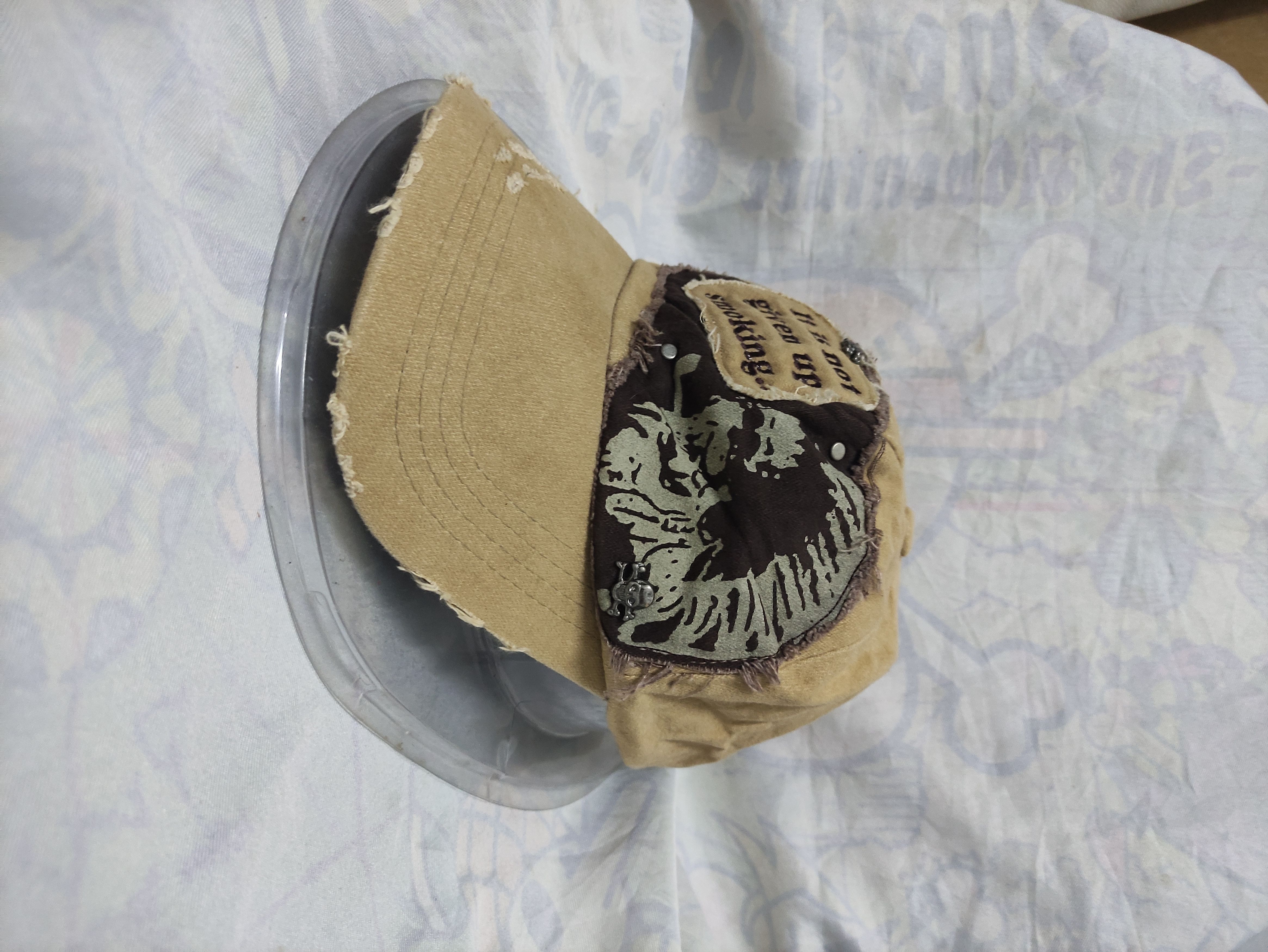 image of Skull Design Distressed Vintage Cap, Men's