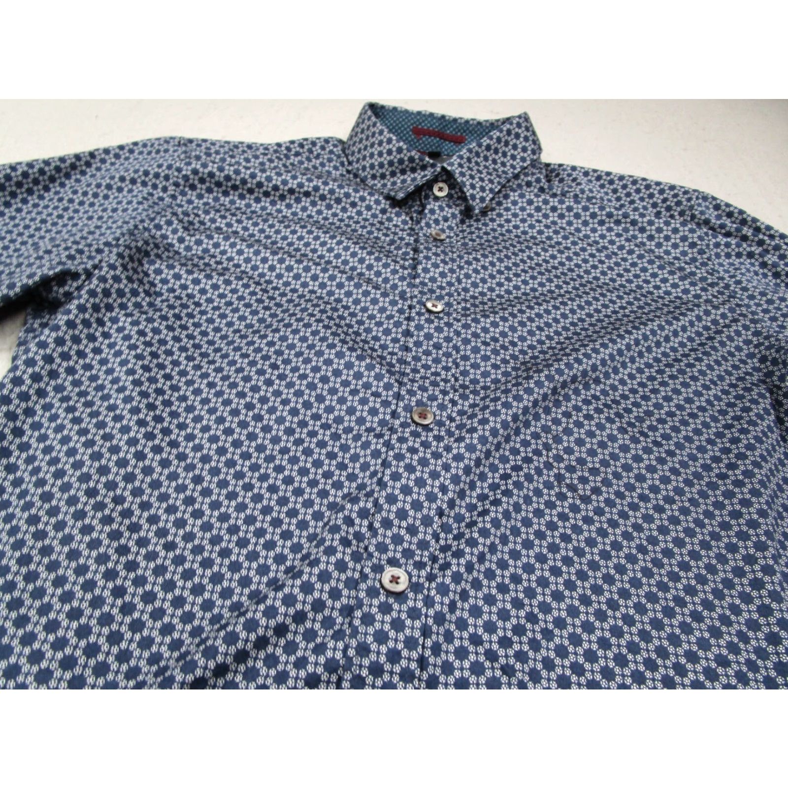 Ted Baker Ted Baker Button-Up Shirt Mens Large Blue Long Sleeve Geometric Casual Classic Size US L / EU 52-54 / 3 - 2 Thumbnail