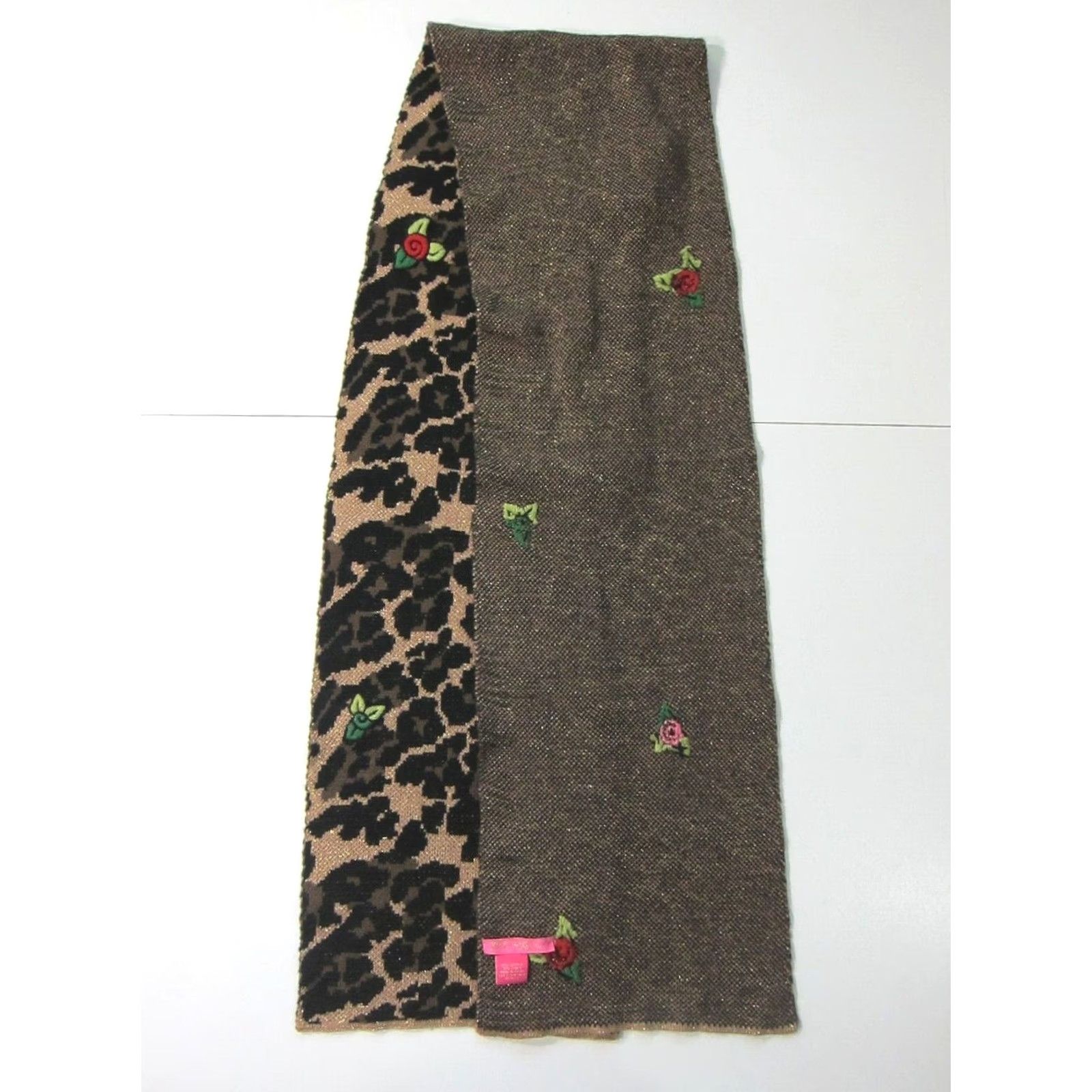 Betsey Johnson Betsey Johnson Pink Floral Brown Leopard Soft Warm Cozy Rectangle Neck Scarf Size ONE SIZE - 7 Thumbnail