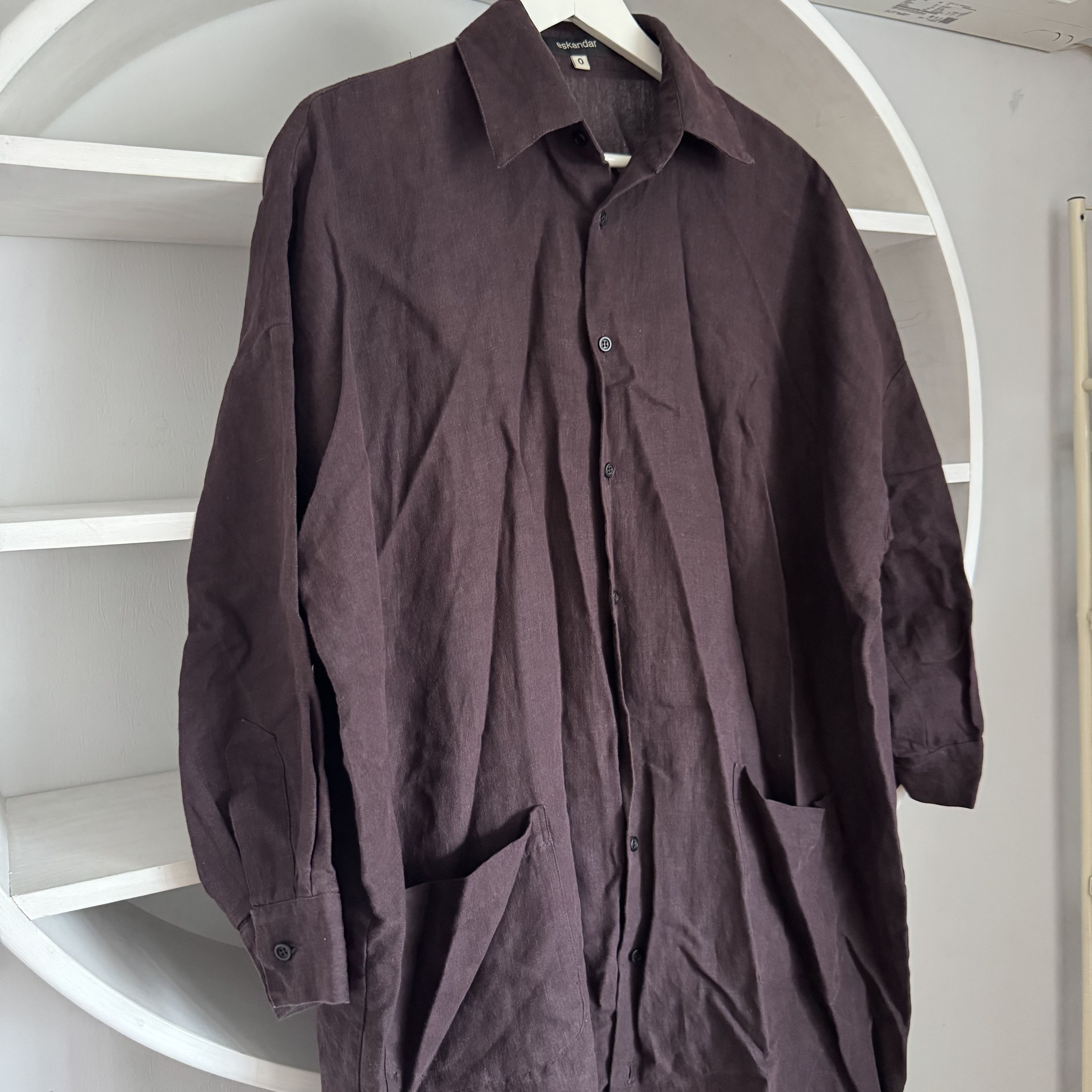 eskandar Women’s ESKANDAR 100% Linen Burgundy Button-Up Dress Shirt Size ONE SIZE - 5 Thumbnail