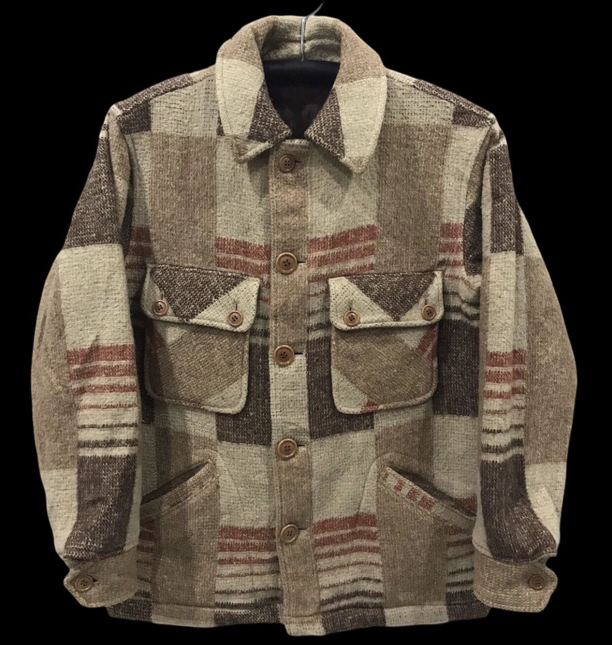 Japanese Brand Vintage Artisanal Motive Geometric Plaid Sturdy Linen Jacket Size US M / EU 48-50 / 2 - 1 Thumbnail