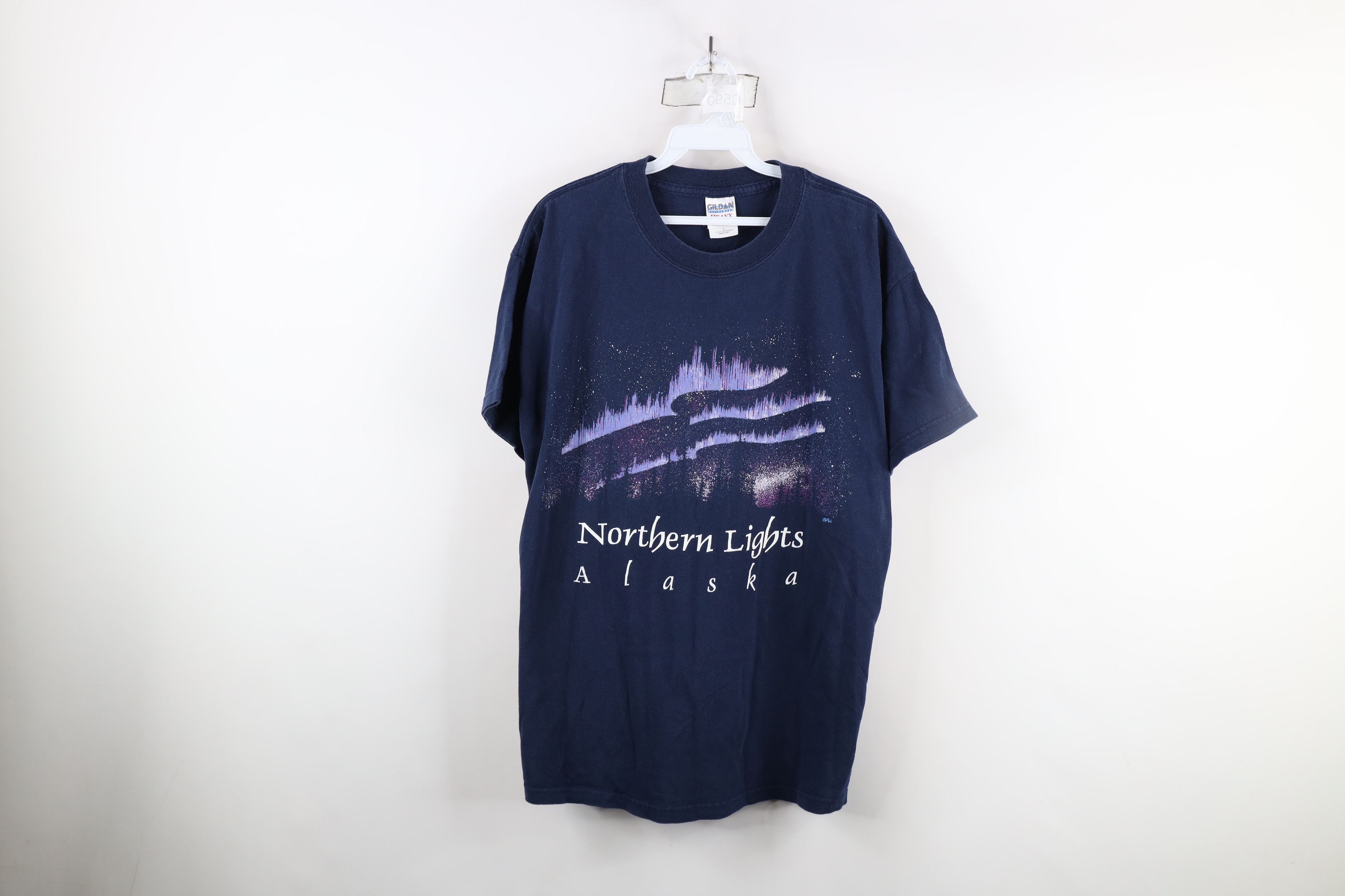 Vintage Vintage 90s Streetwear Northern Lights Alaska T-Shirt Blue Size US L / EU 52-54 / 3 - 1 Thumbnail