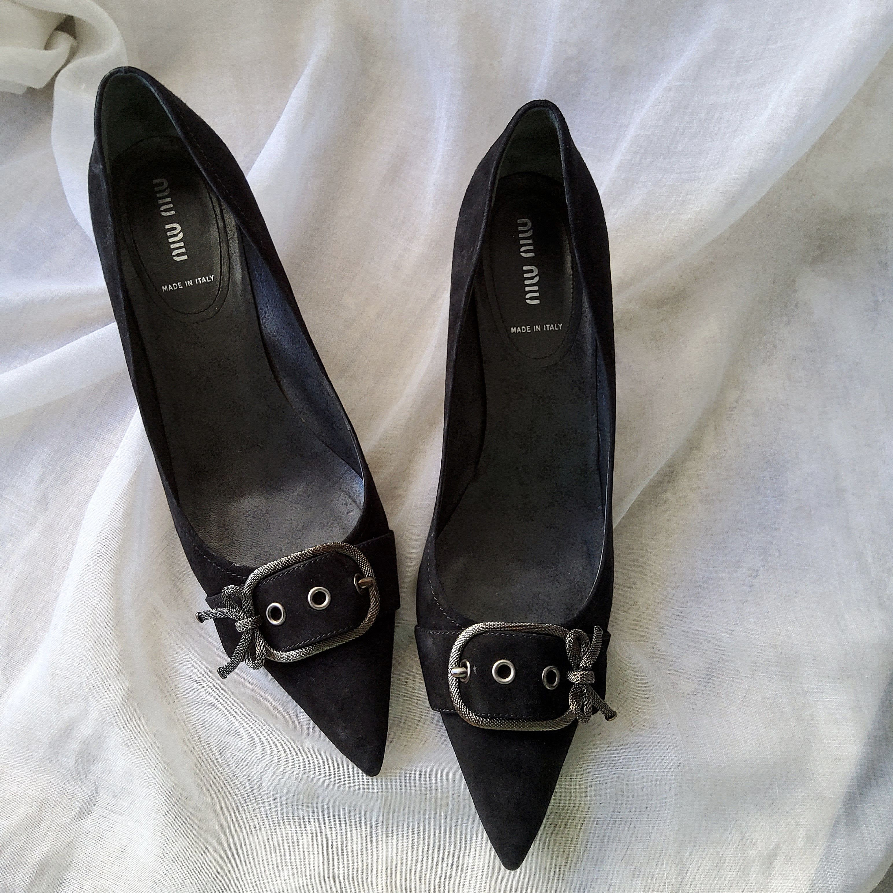 Miu Miu Miu Miu vintage y2k suede leather buckle pointy kitten heels Size US 10 / IT 40 - 3 Thumbnail