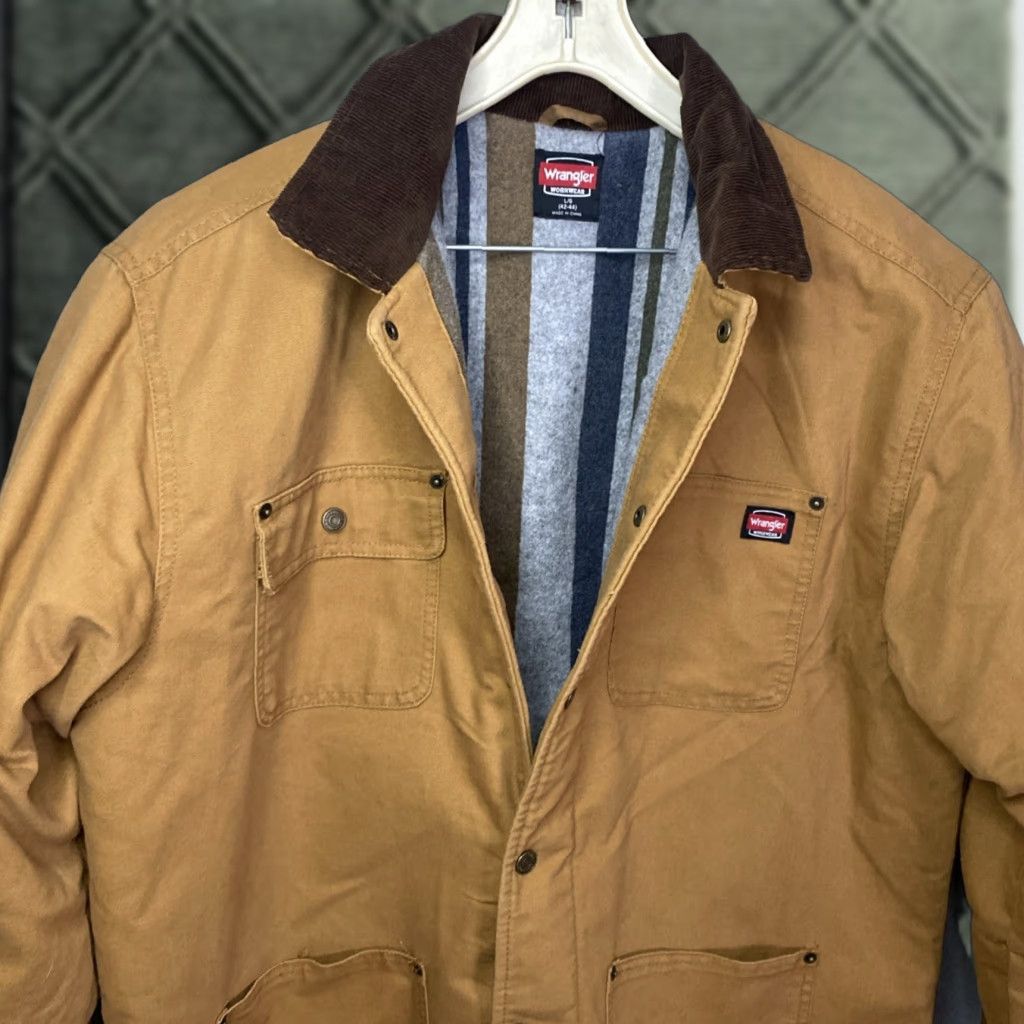 Wrangler Jacket Chorecoat Workwear Canvas Lined Barn Flex Brown Large Men Wrangler Rugged Wear Outdoor Western 2020s?